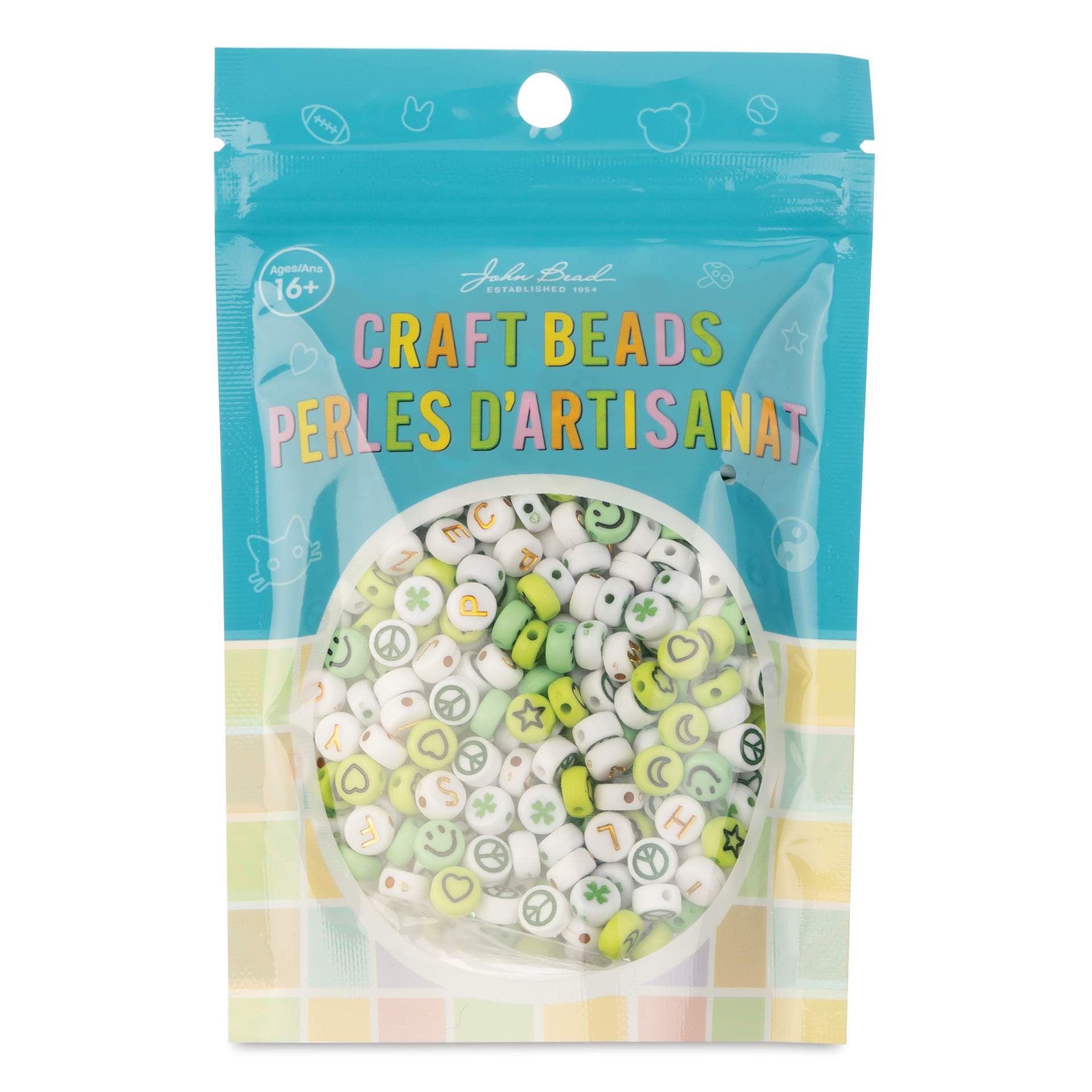John Bead Craft Beads Disc Mix - Green, 72 g - front of packaging