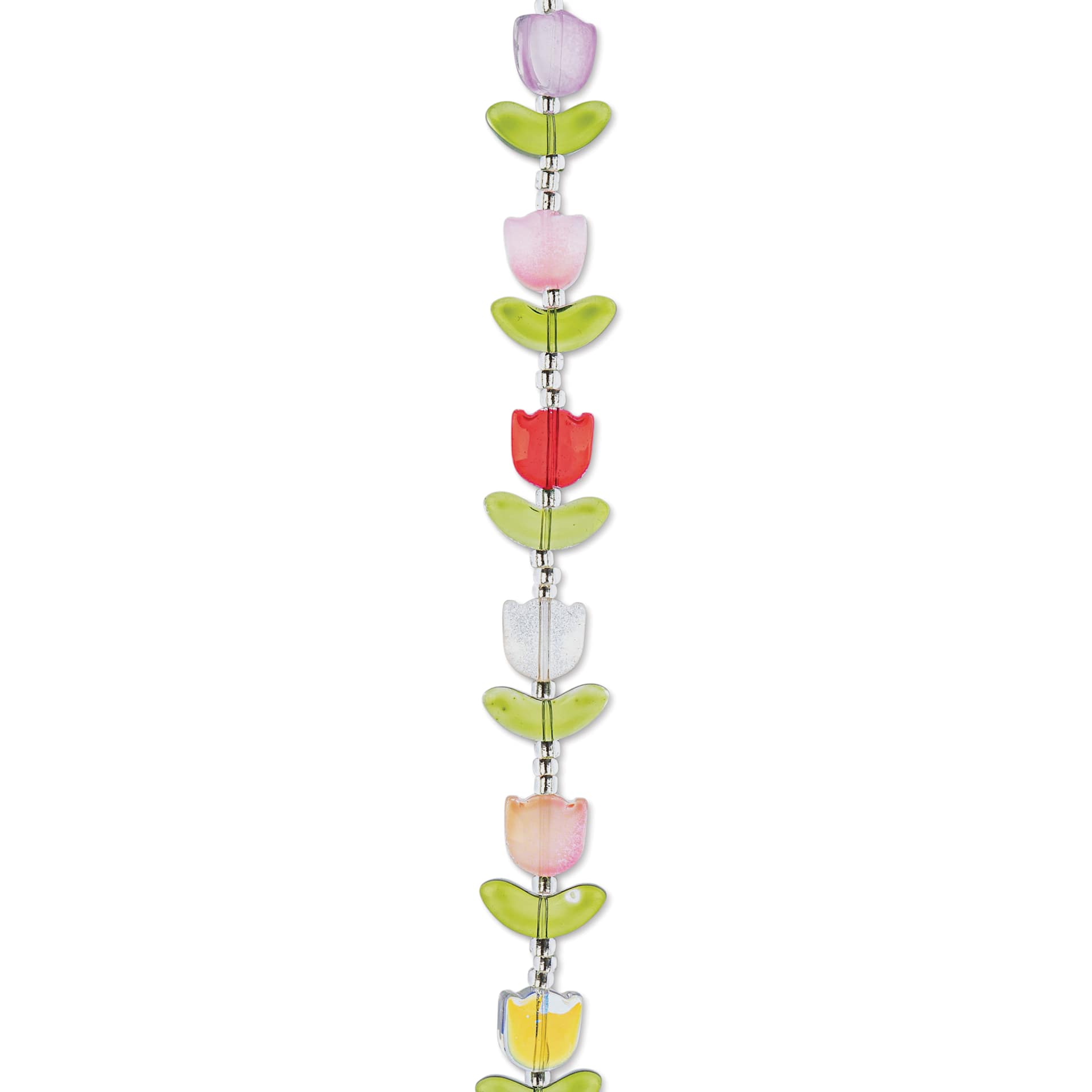 John Bead Crystal Lane DIY Glass Garden Bead Single Strand - Tulips with Leaves, Assorted Colors