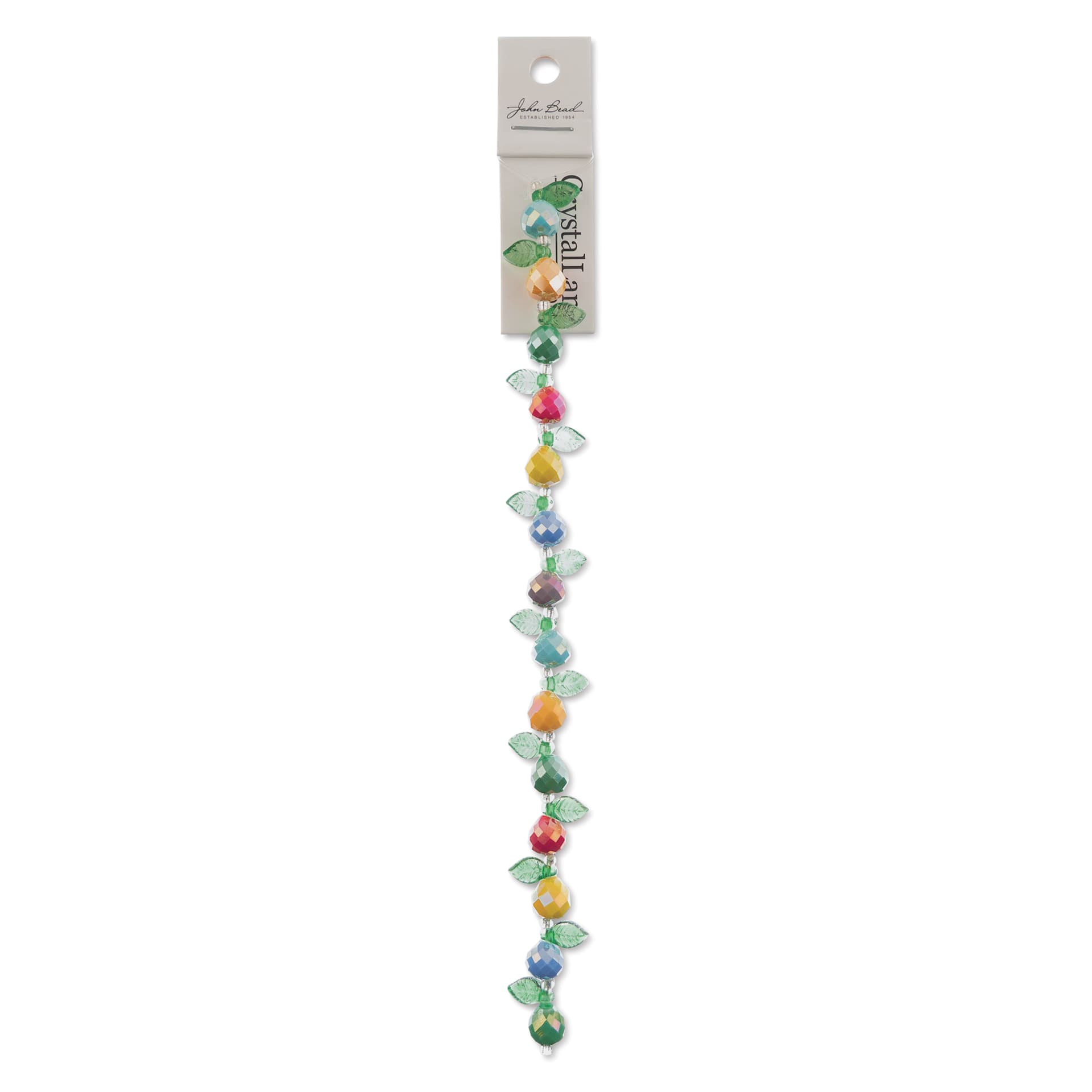 John Bead Crystal Lane DIY Glass Garden Bead Single Strand - Pears and Leaves, Assorted Colors front of packaging