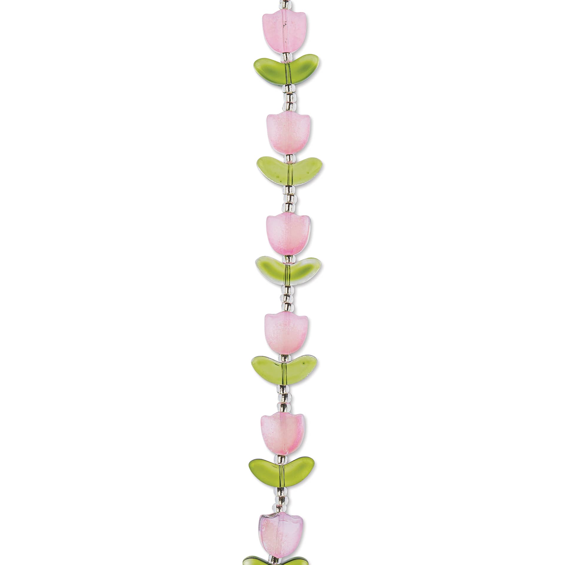 John Bead Crystal Lane DIY Glass Garden Bead Single Strand - Tulips with Leaves, Pink