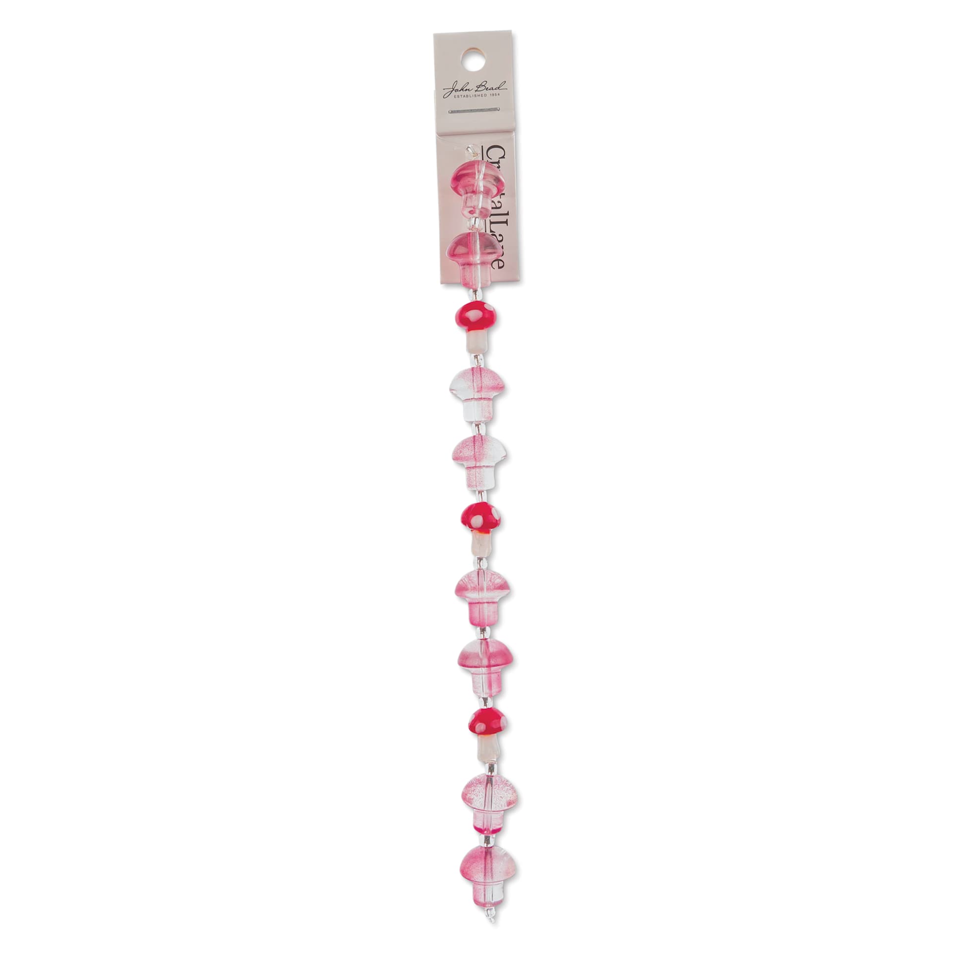 John Bead Crystal Lane DIY Glass Garden Bead Single Strand - Mushrooms, Pink and Red front of packaging