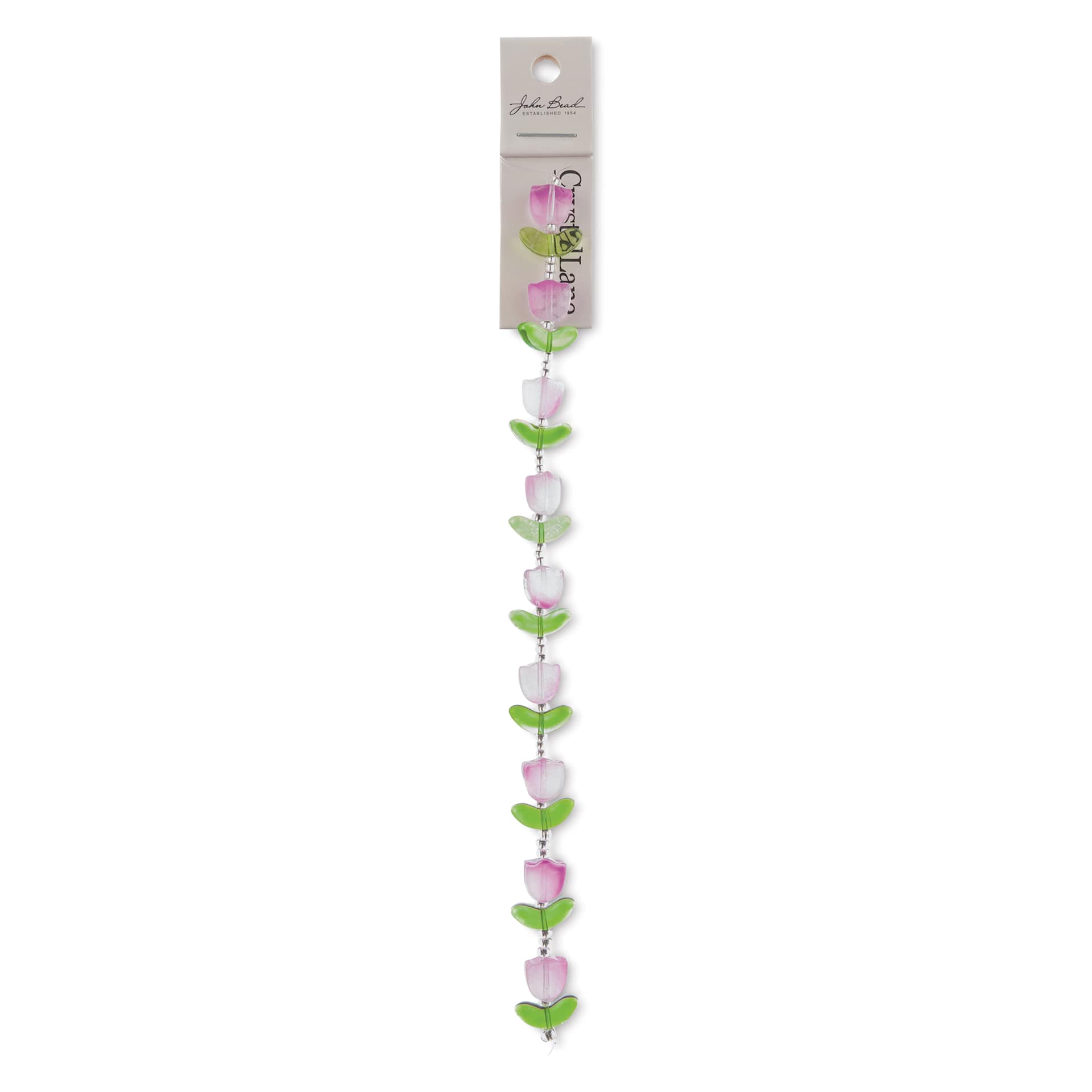 John Bead Crystal Lane DIY Glass Garden Bead Single Strand - Tulips with Leaves, Purple front of packaging