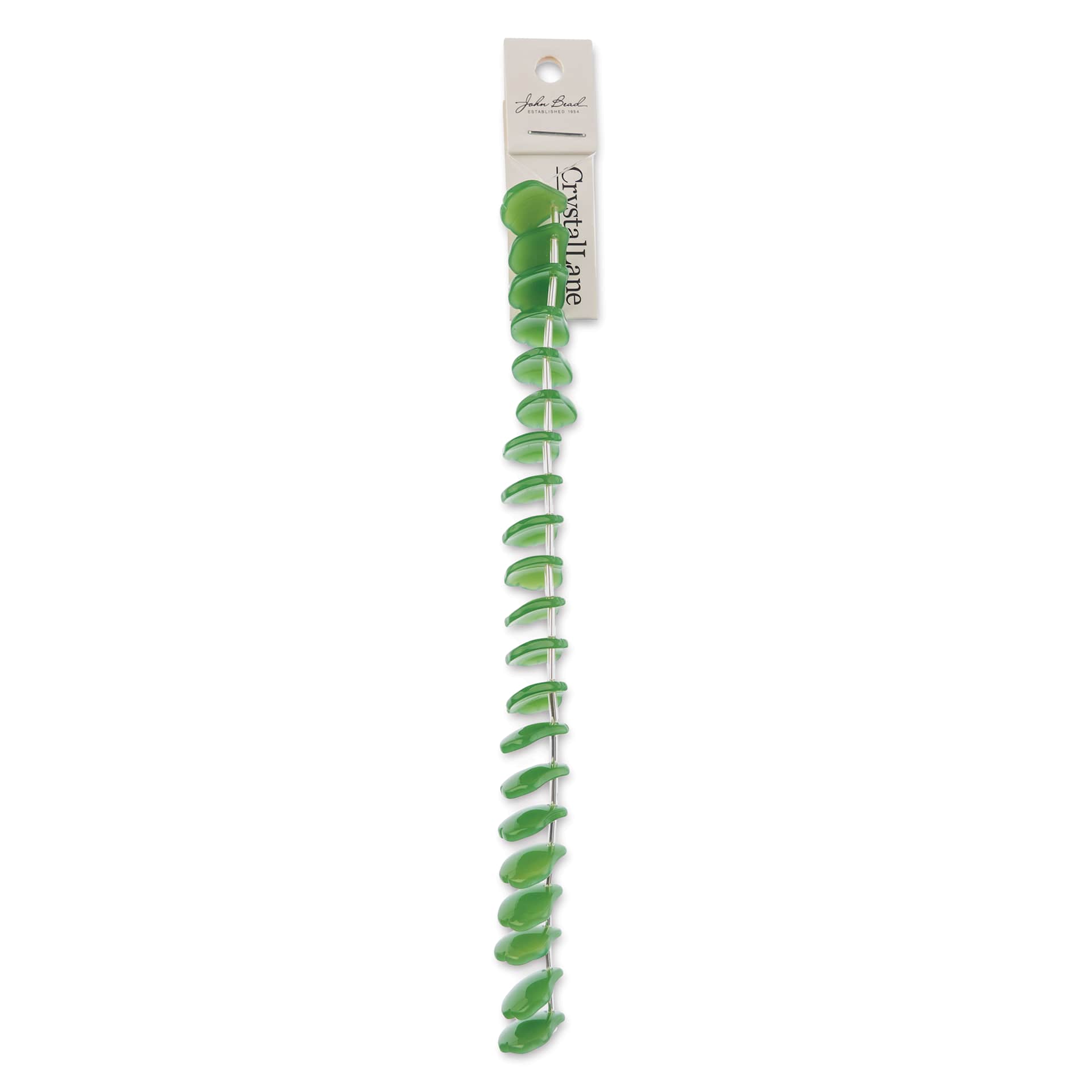 John Bead Crystal Lane DIY Glass Garden Bead Single Strand - Petals, Opaque Green front of packaging