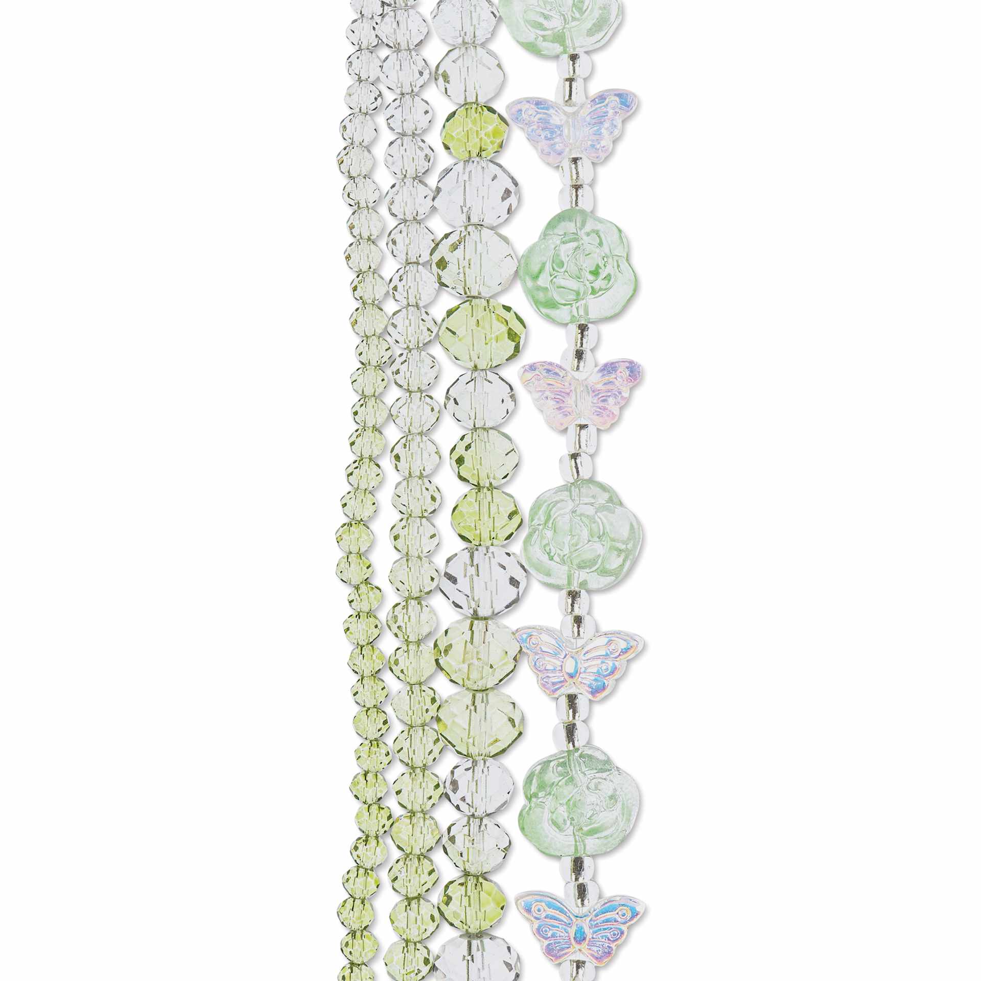 John Bead Crystal Lane DIY Glass Garden Bead Quadruple Strand - Butterflies, Roses, and Faceted Rondelles, Green Ombre