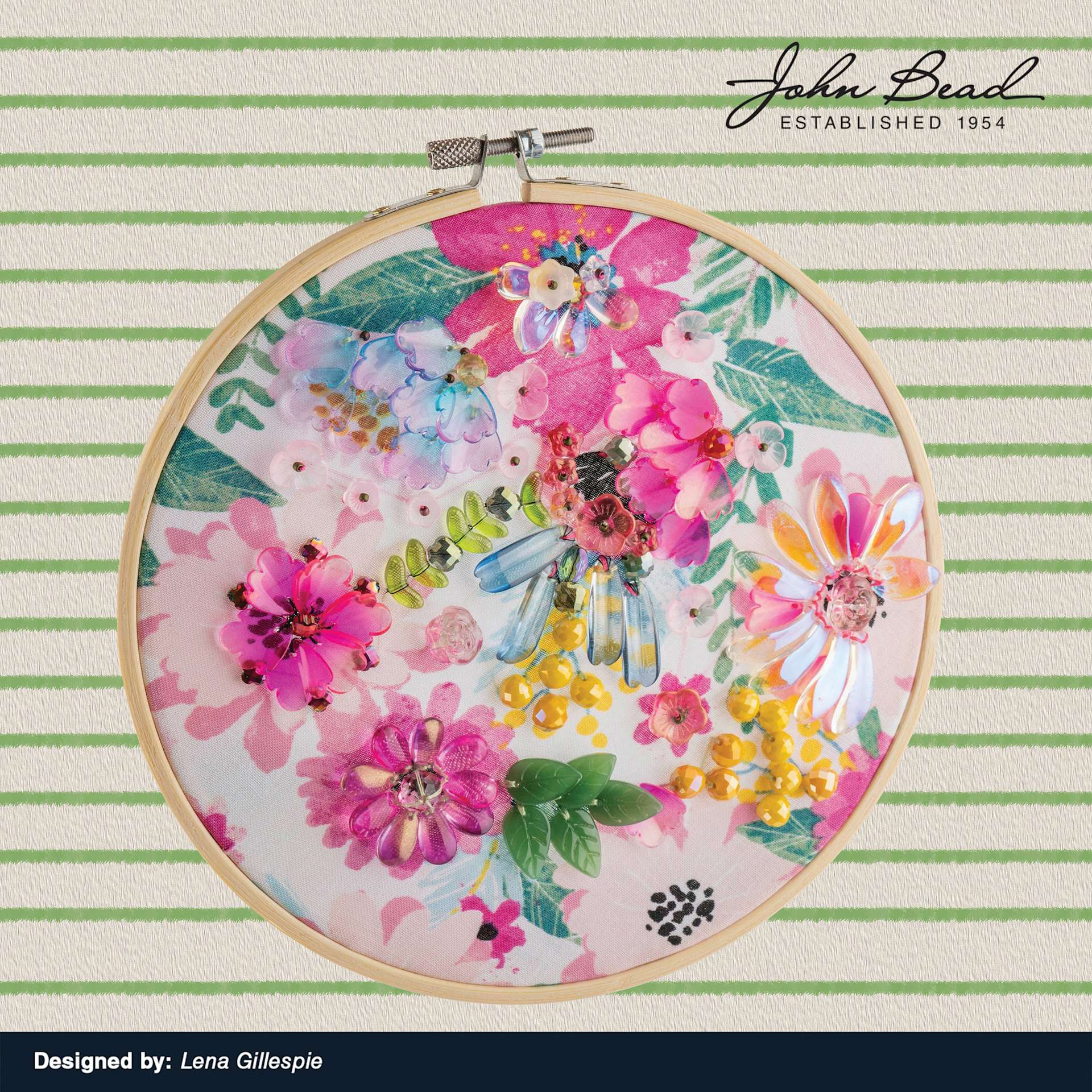 John Bead Crystal Lane DIY Glass Garden Beads used to embellish floral fabric.