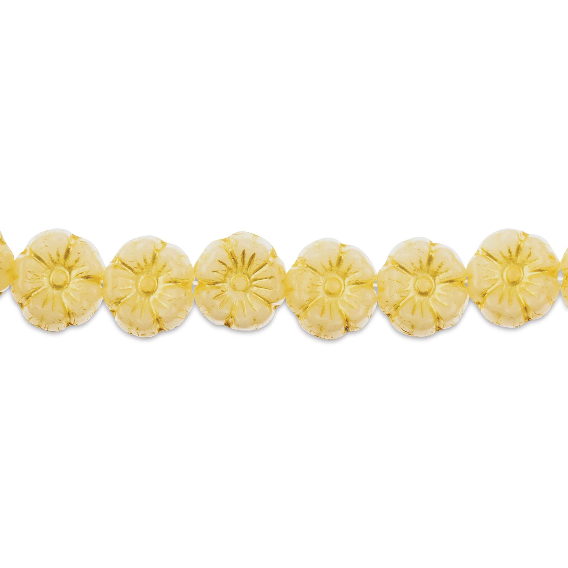 John Bead Czech Pressed Glass Flower Bead Strand - Yellow on White, 9 mm