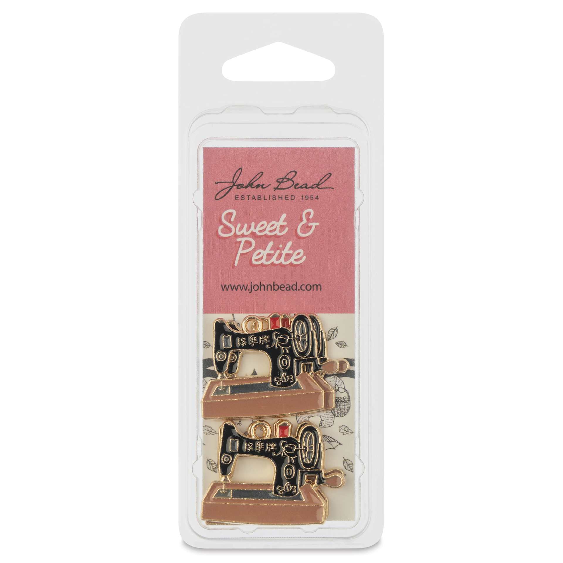 John Bead Sweet & Petite Enamel Charm - Sewing Machine, Black, Pkg of 4 front of packaging