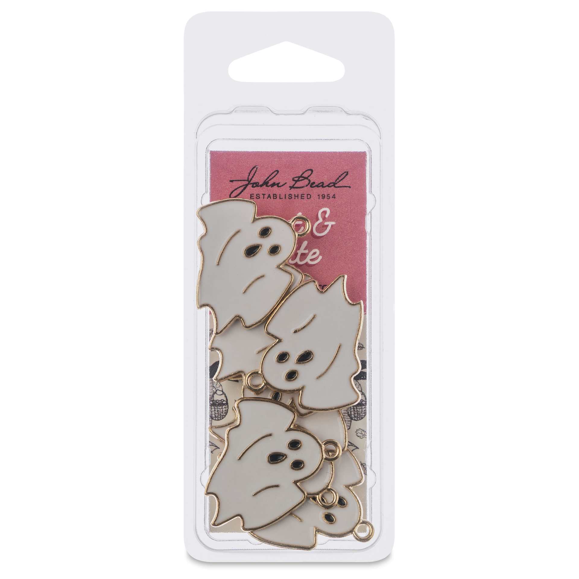 John Bead Sweet & Petite Enamel Charm - Ghost, White, Pkg of 8 front of packaging