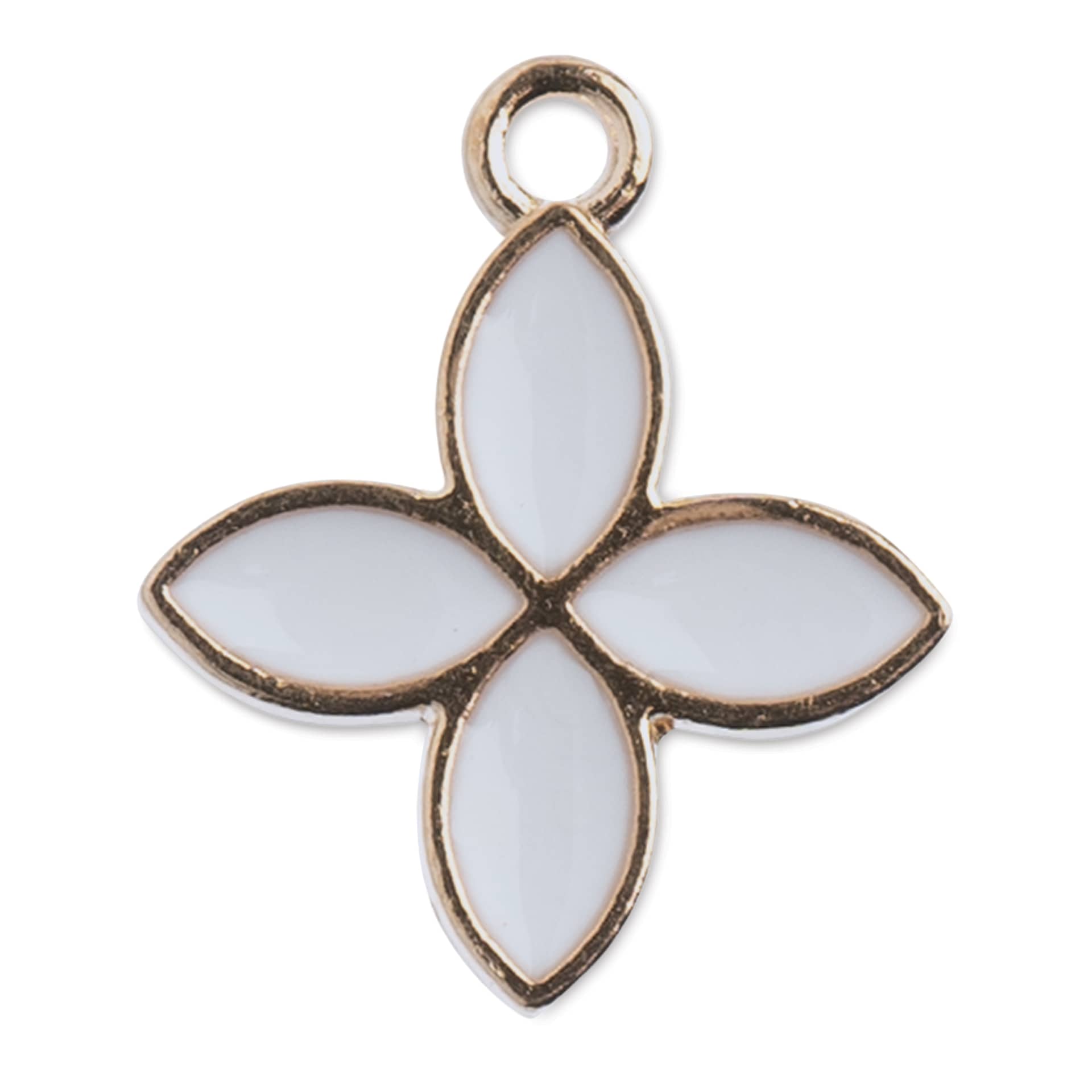 John Bead Sweet & Petite Enamel Charm - Four-Petal Flower, White showing single charm