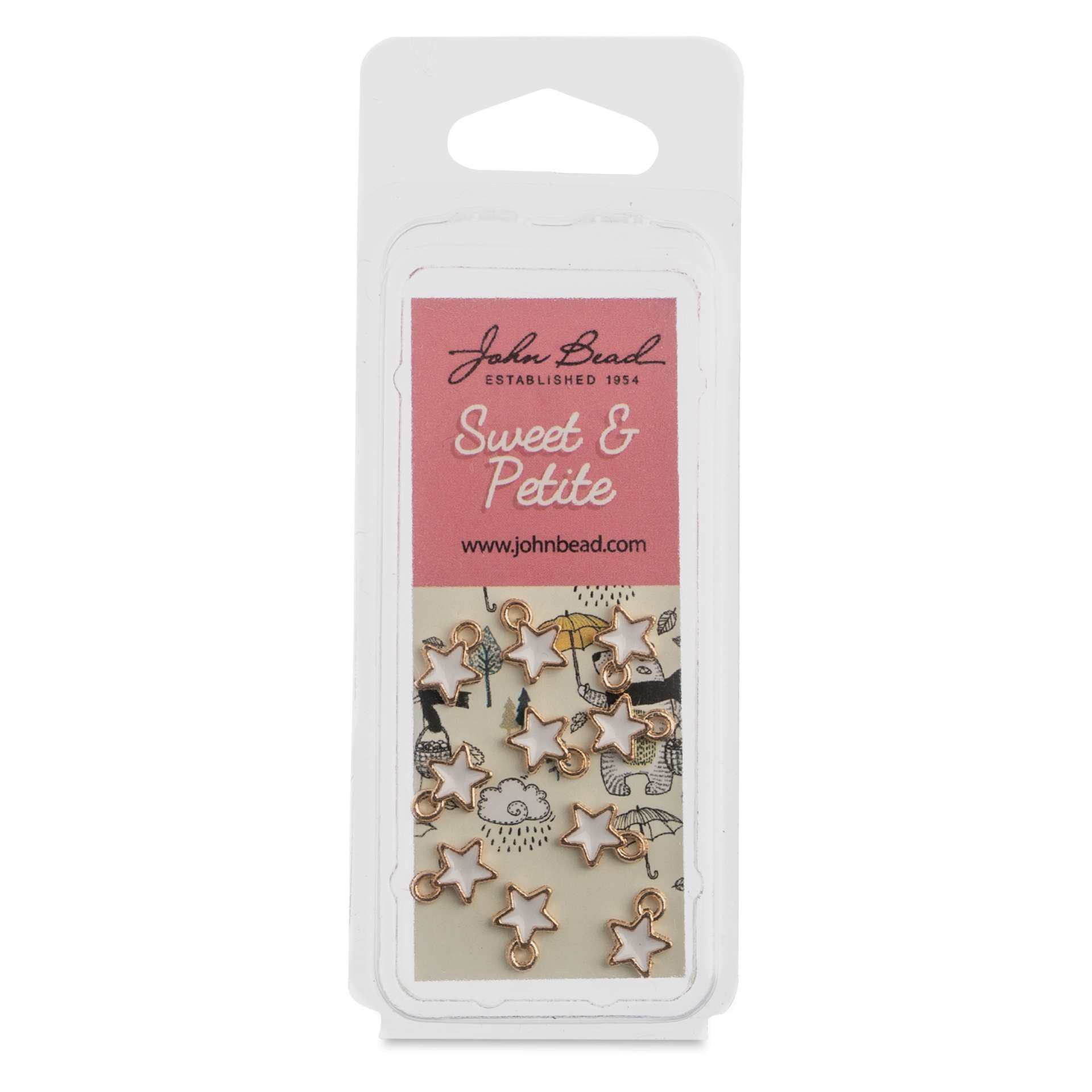 John Bead Sweet & Petite Enamel Charm - Tiny Star, White, Pkg of 10 front of packaging