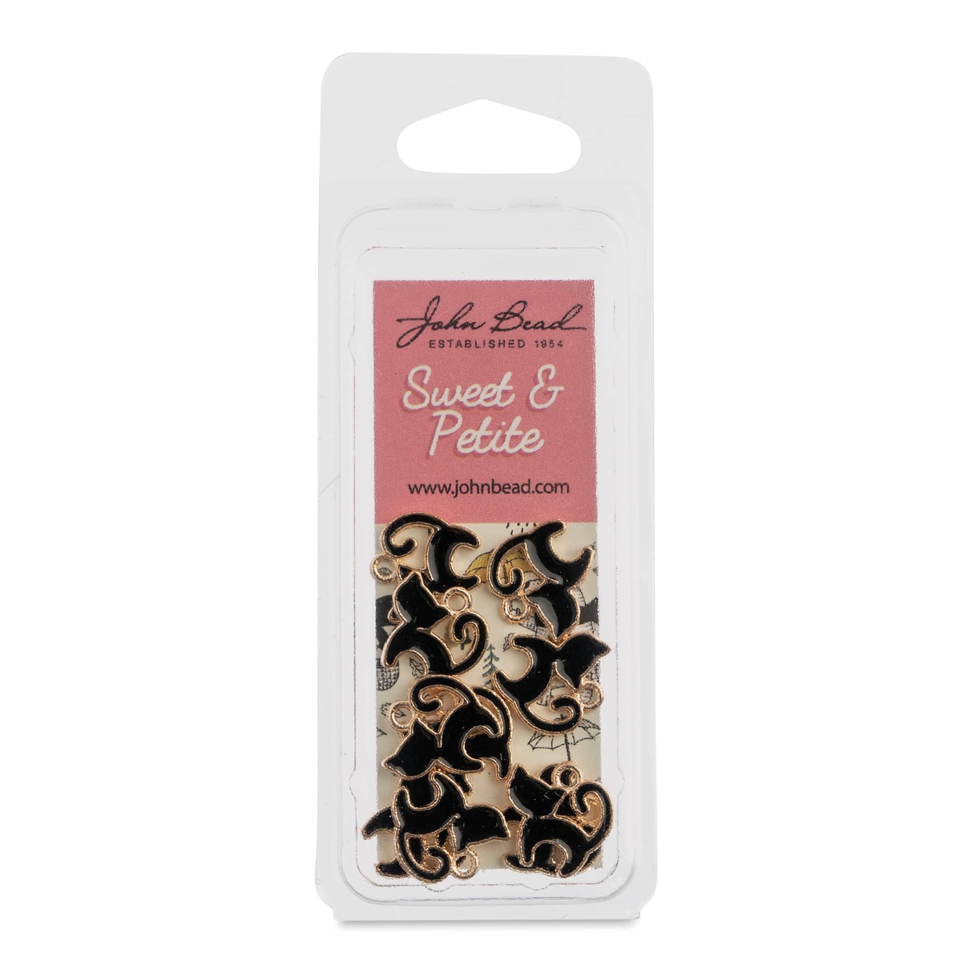 John Bead Sweet & Petite Enamel Charm - Kitty Cat, Black, Pkg of 10 front of packaging