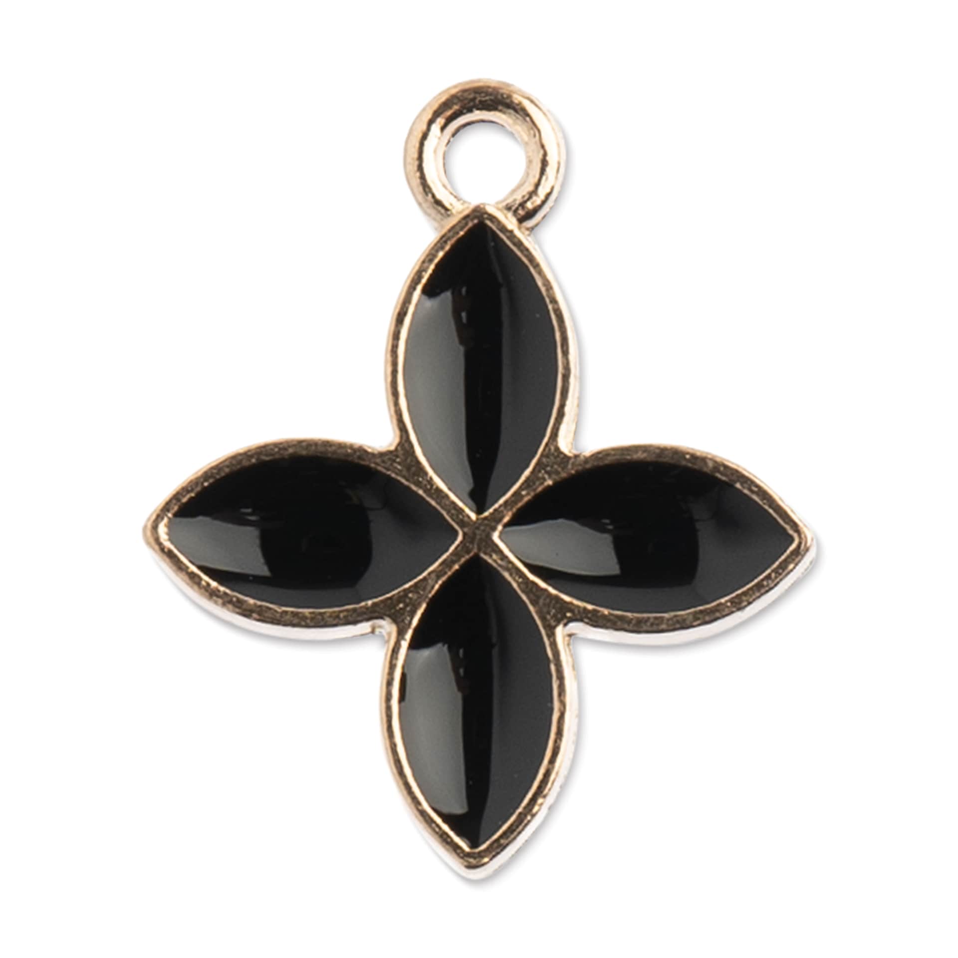 John Bead Sweet & Petite Enamel Charm - Four-Petal Flower, Black