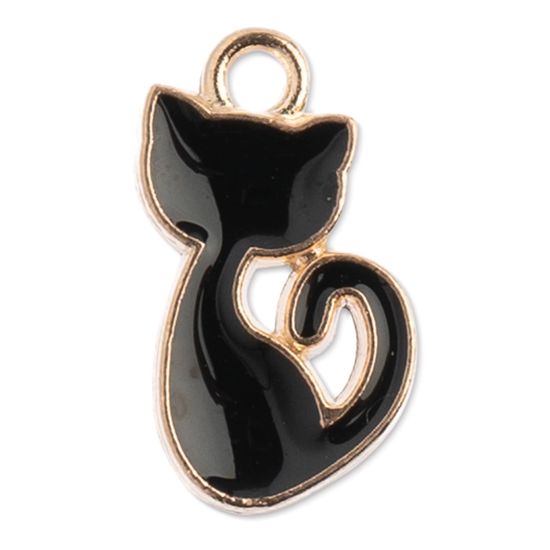 John Bead Sweet & Petite Enamel Charm - Retro Cat, Black showing single charm