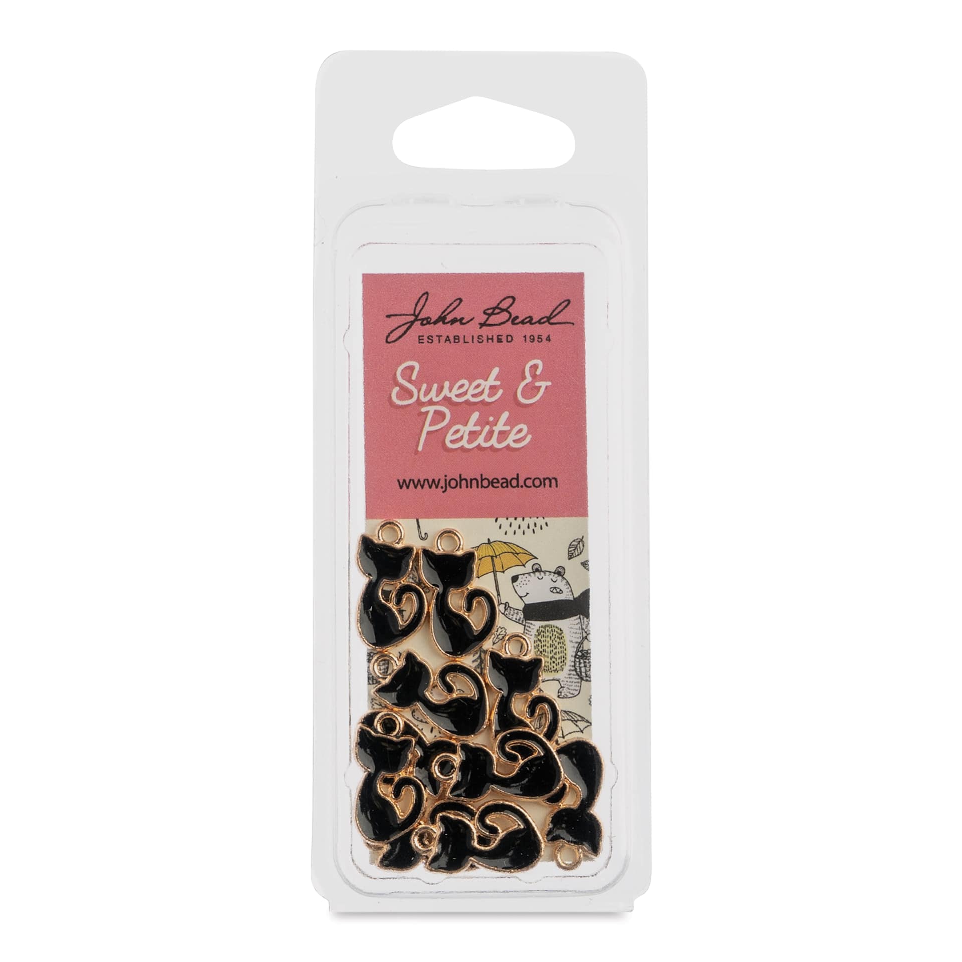 John Bead Sweet & Petite Enamel Charm - Retro Cat, Black, Pkg of 10 front of packaging