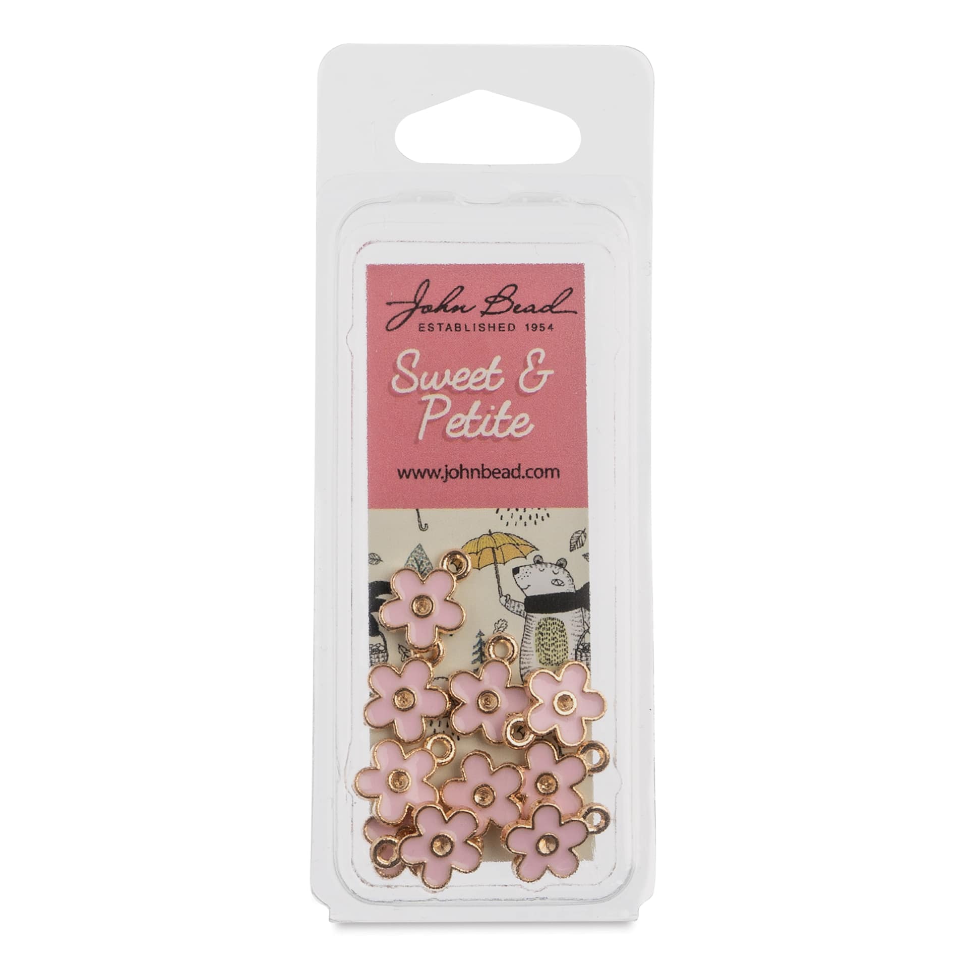 John Bead Sweet & Petite Enamel Charm - Small Flower, Pink, Pkg of 10 front of packaging
