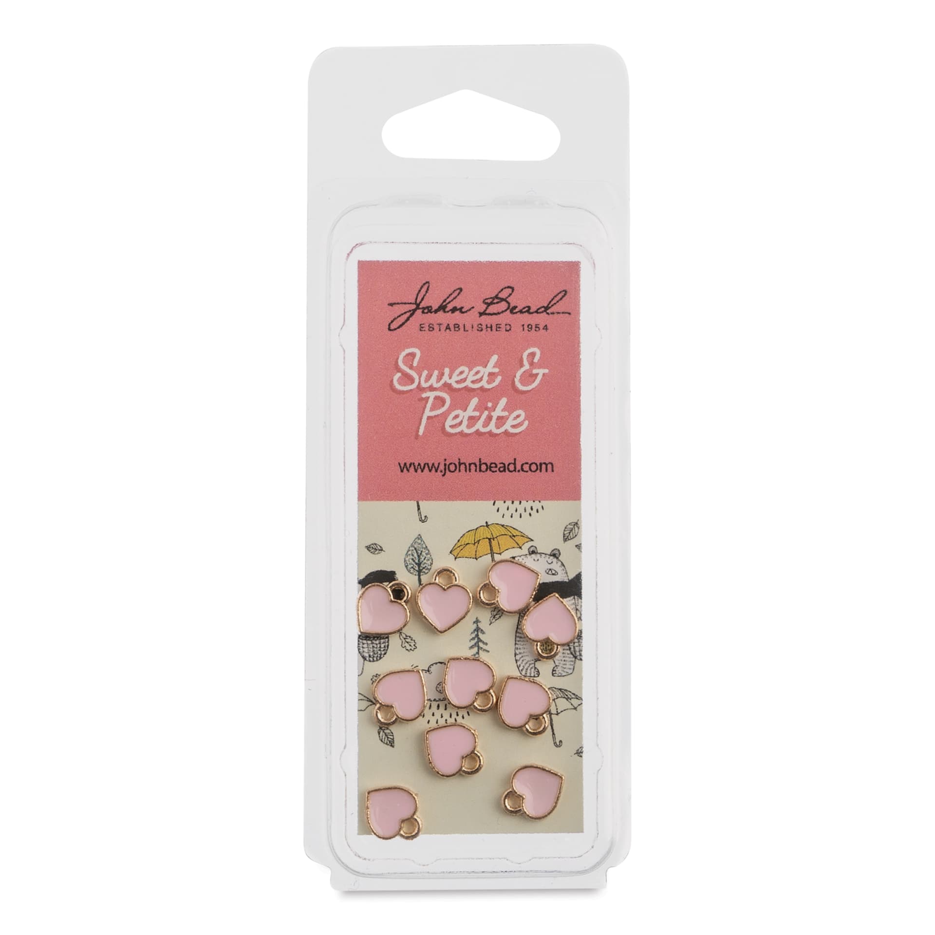 John Bead Sweet & Petite Enamel Charm - Small Heart, Pink, Pkg of 10 front of packaging