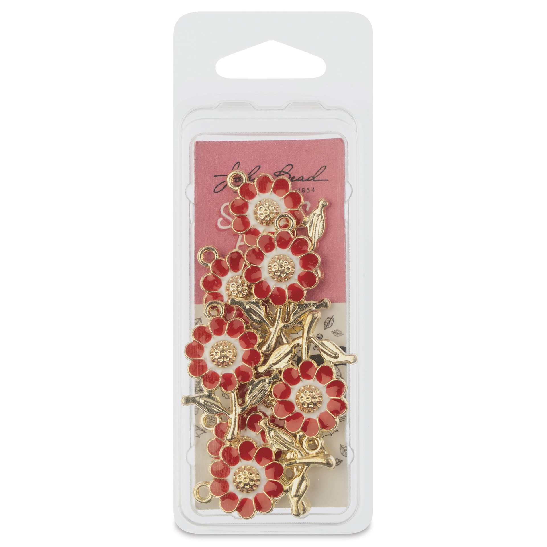 John Bead Sweet & Petite Enamel Charm - Daisy, Red, Pkg of 8 front of packaging