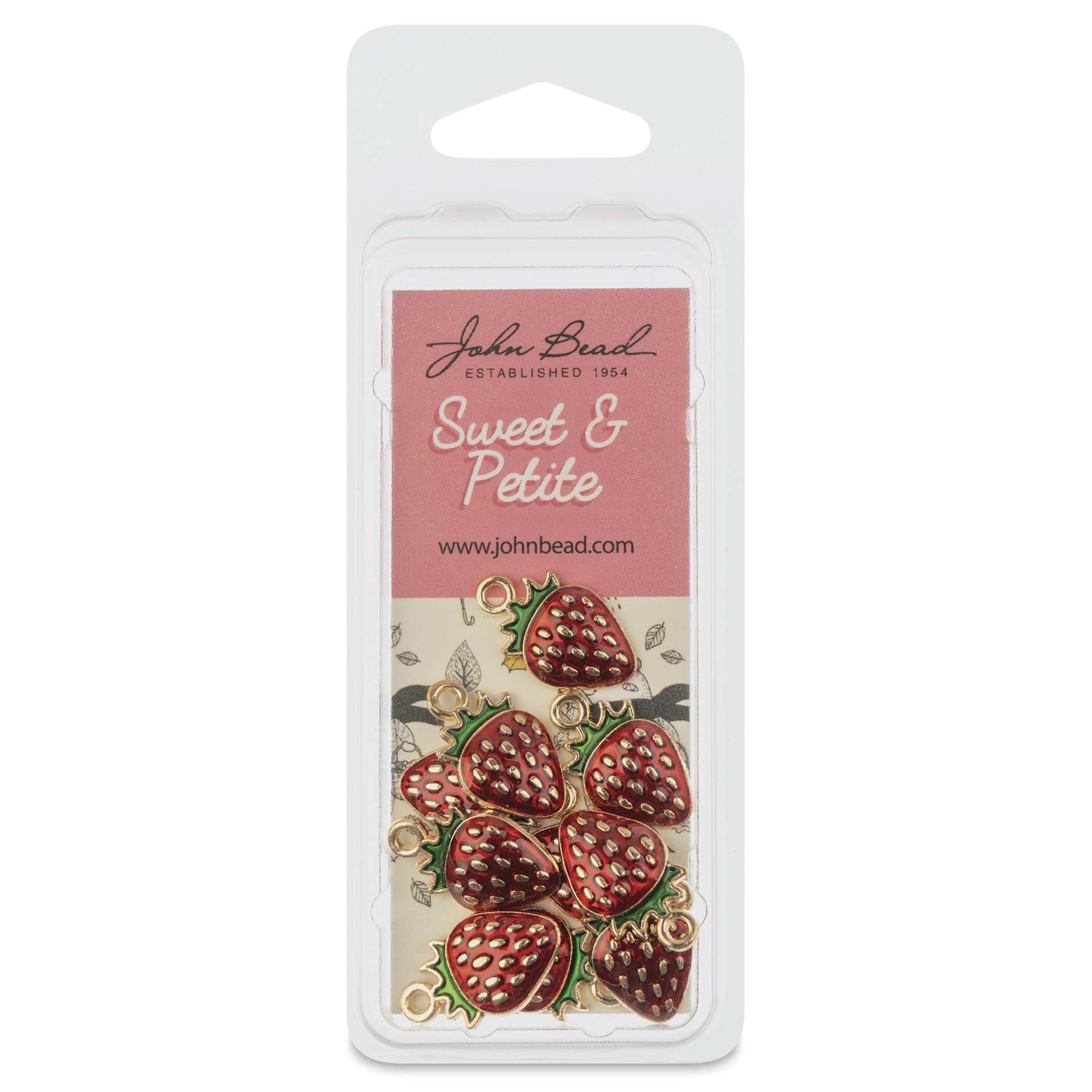 John Bead Sweet & Petite Enamel Charm - Strawberry, Red, Pkg of 10 front of packaging