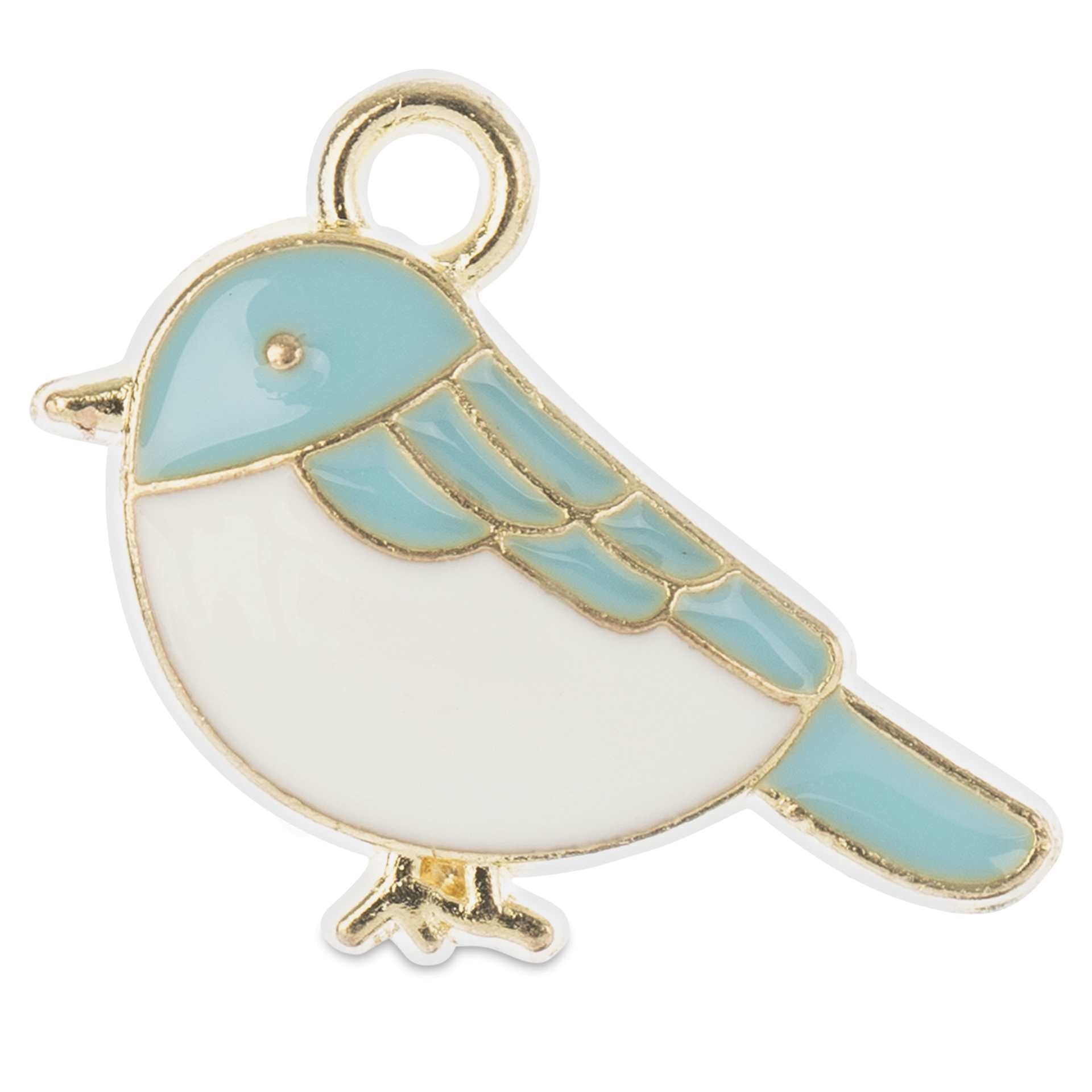 John Bead Sweet & Petite Enamel Charm - Birdie, Blue and White showing single charm
