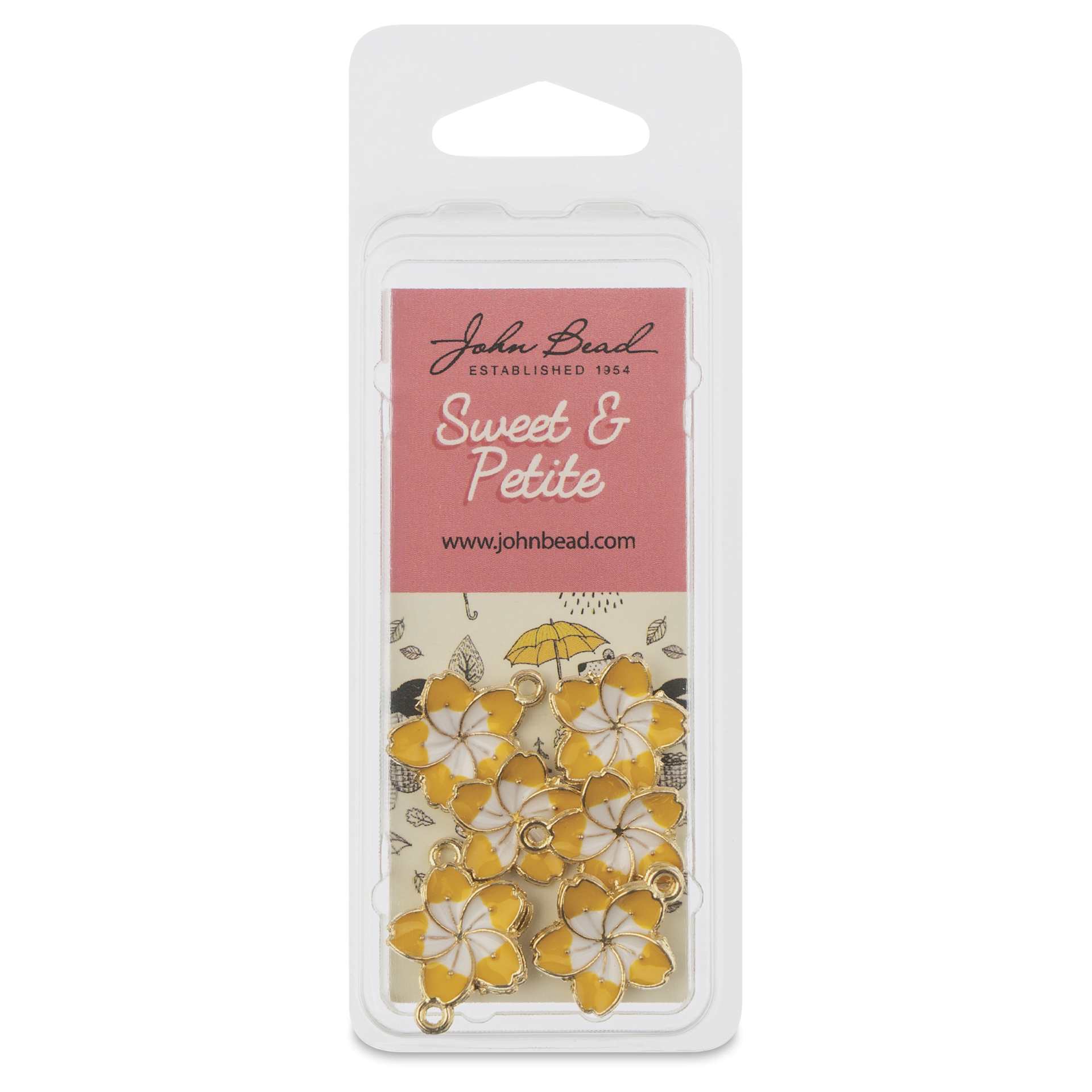 John Bead Sweet & Petite Enamel Charm - Flower, Yellow and White, Pkg of 8 front of packaging