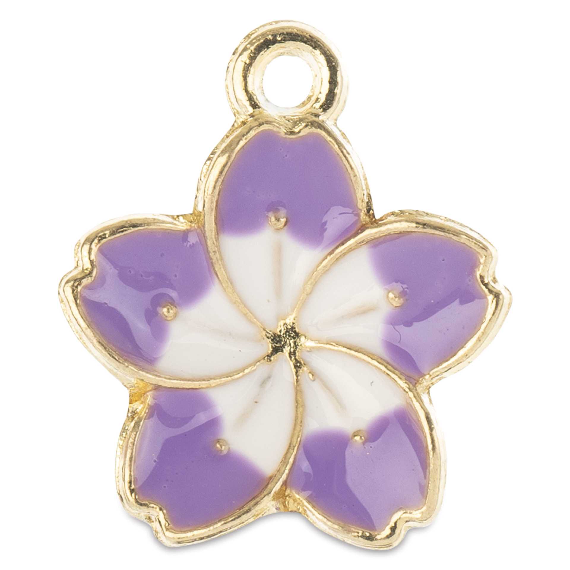 John Bead Sweet & Petite Enamel Charm - Flower, Purple and White showing single charm