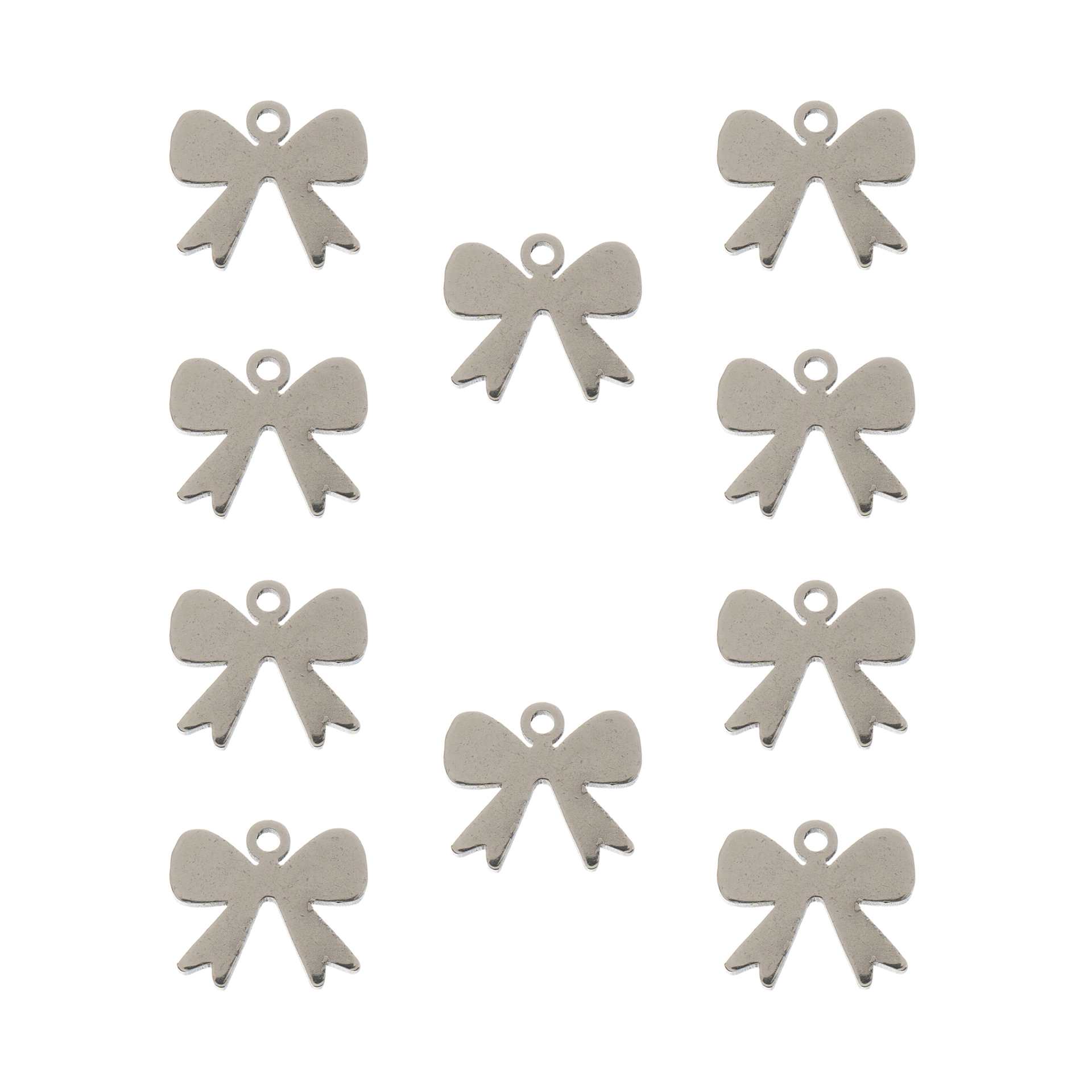 John Bead Sweet & Petite Metal Charms - Pkg of 10, Silver Bows