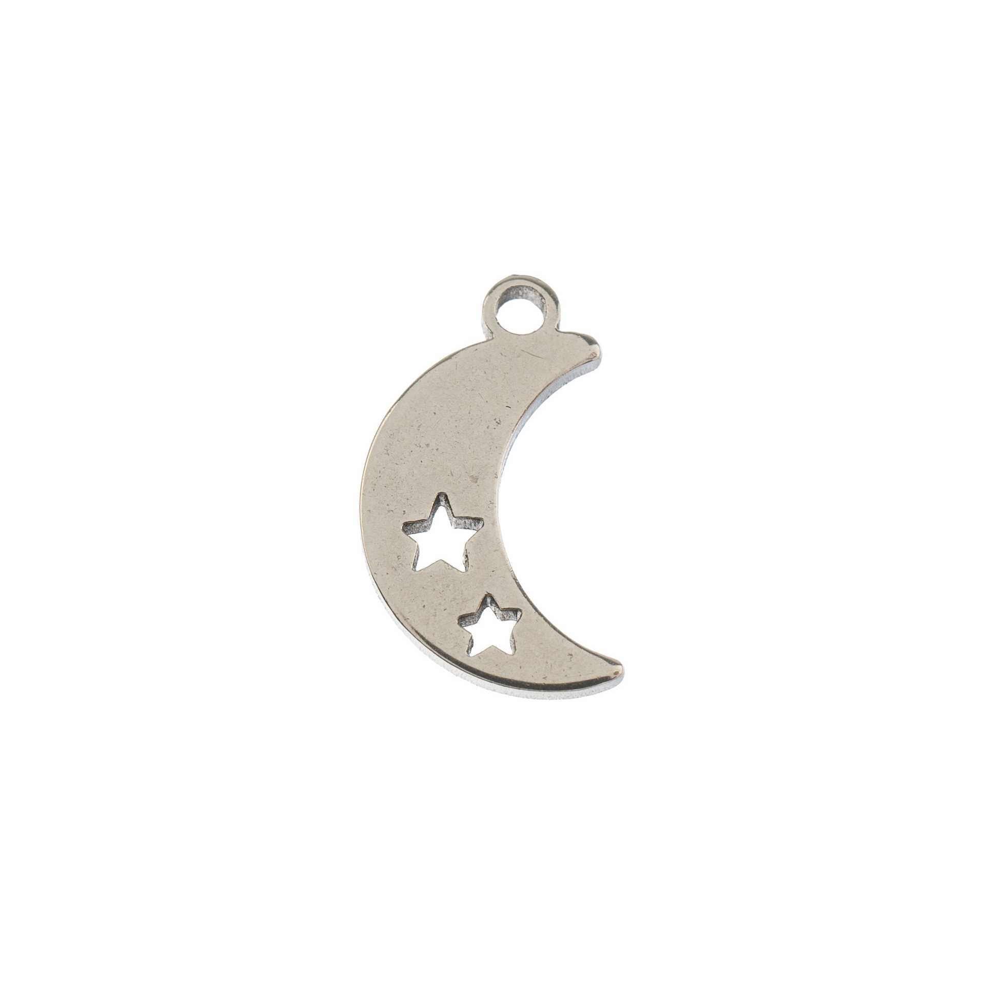 John Bead Sweet & Petite Metal Charms - Silver Moon with Stars single charm