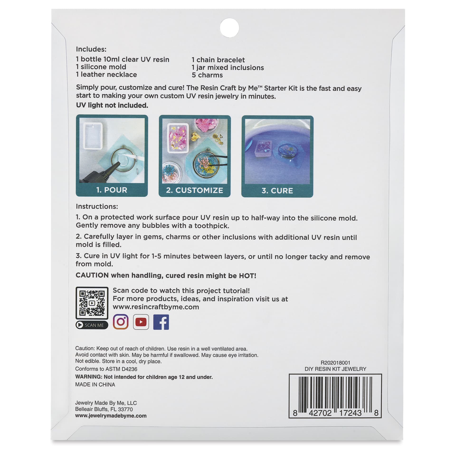 Jewelry Made By Me Resin Craft DIY Jewelry Starter Kit - Set of 11 - back of packaging