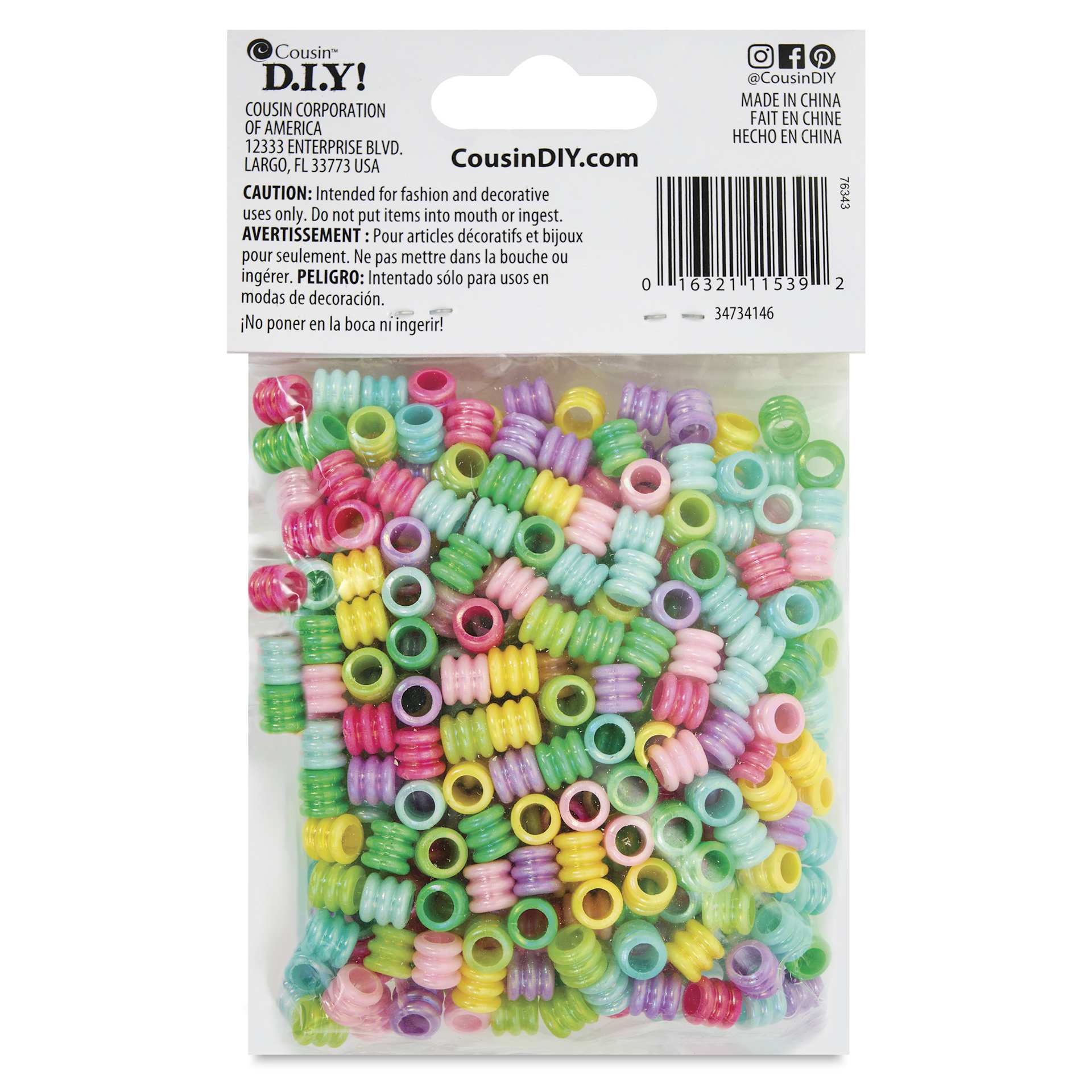Cousin Fun Pack Acrylic Bead Mix - Large Hole Tubes, Pkg of 400 - back of packaging