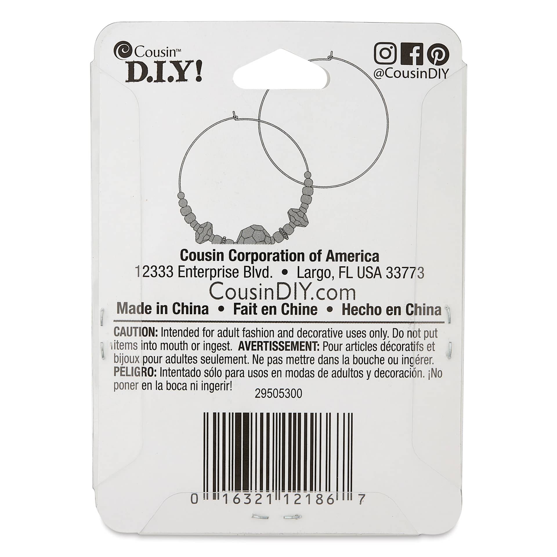 Cousin Stainless Steel Elegance Earring Hoops - Pkg of 22 back of packaging