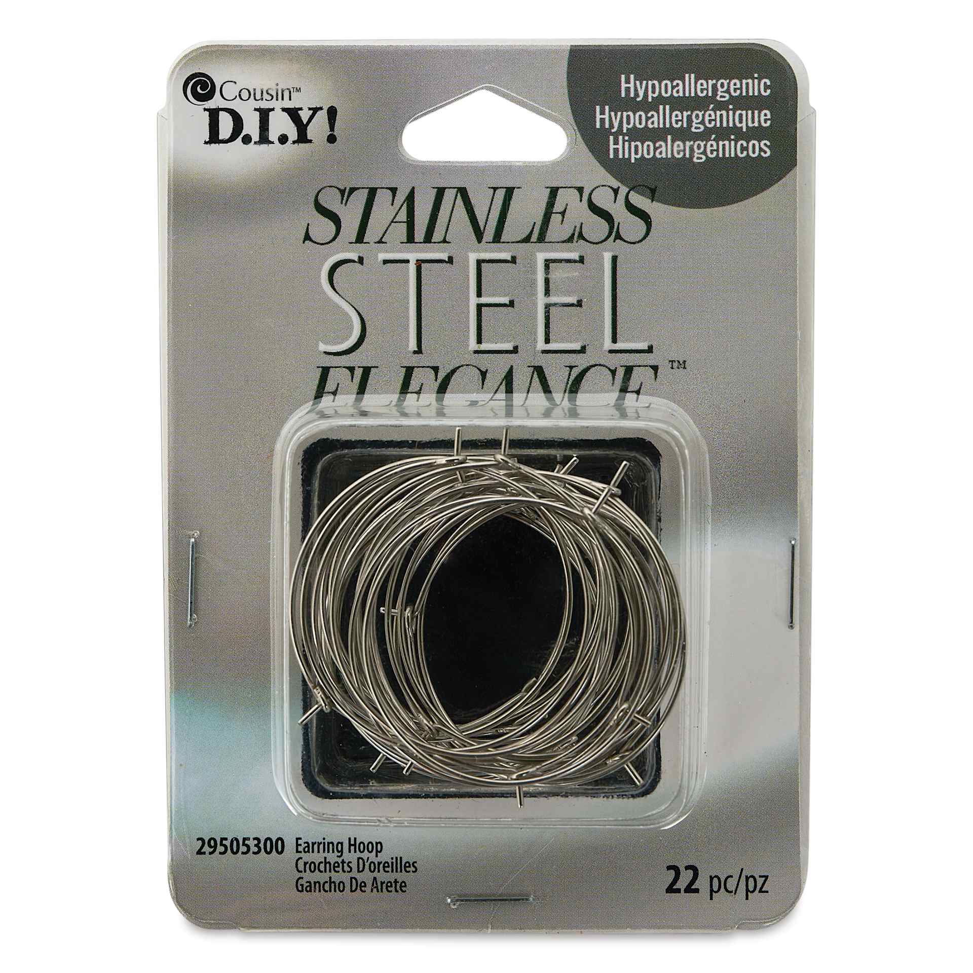 Cousin Stainless Steel Elegance Earring Hoops - Pkg of 22 front of packaging