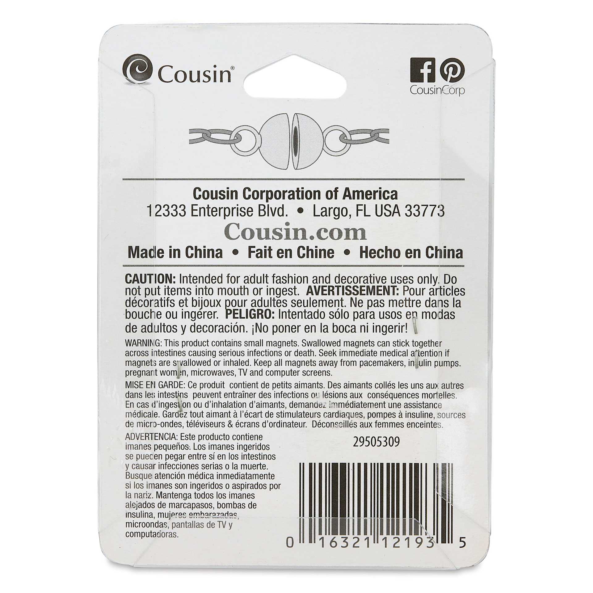 Cousin Stainless Steel Elegance Magnetic Clasp back of packaging