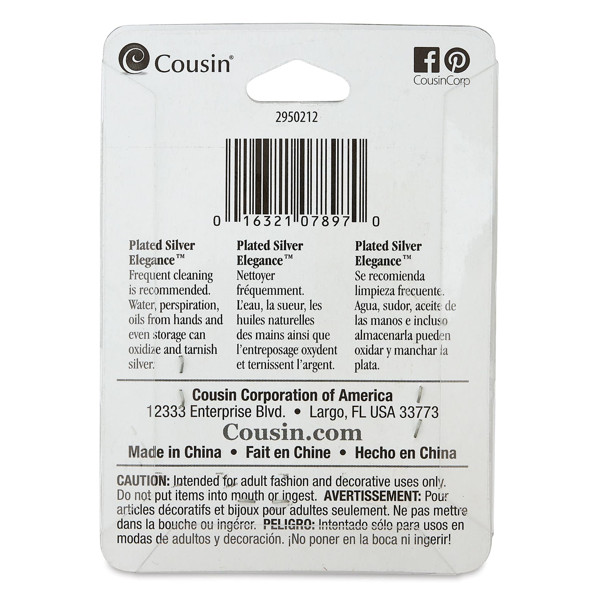 Cousin Plated Silver Elegance Leverback Earwires - Pkg of 6 back of packaging