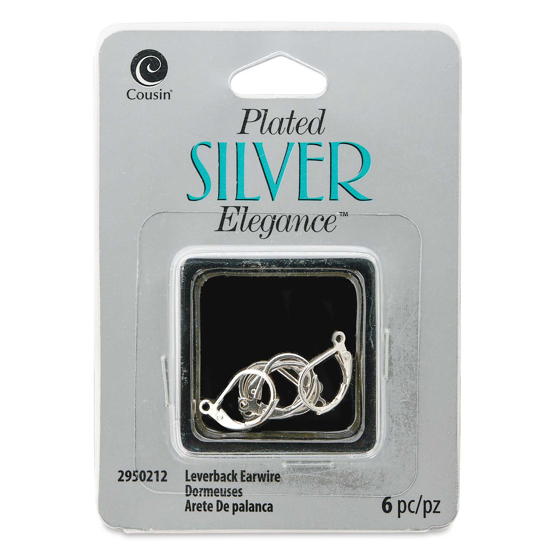 Cousin Plated Silver Elegance Leverback Earwires - Pkg of 6 front of packaging