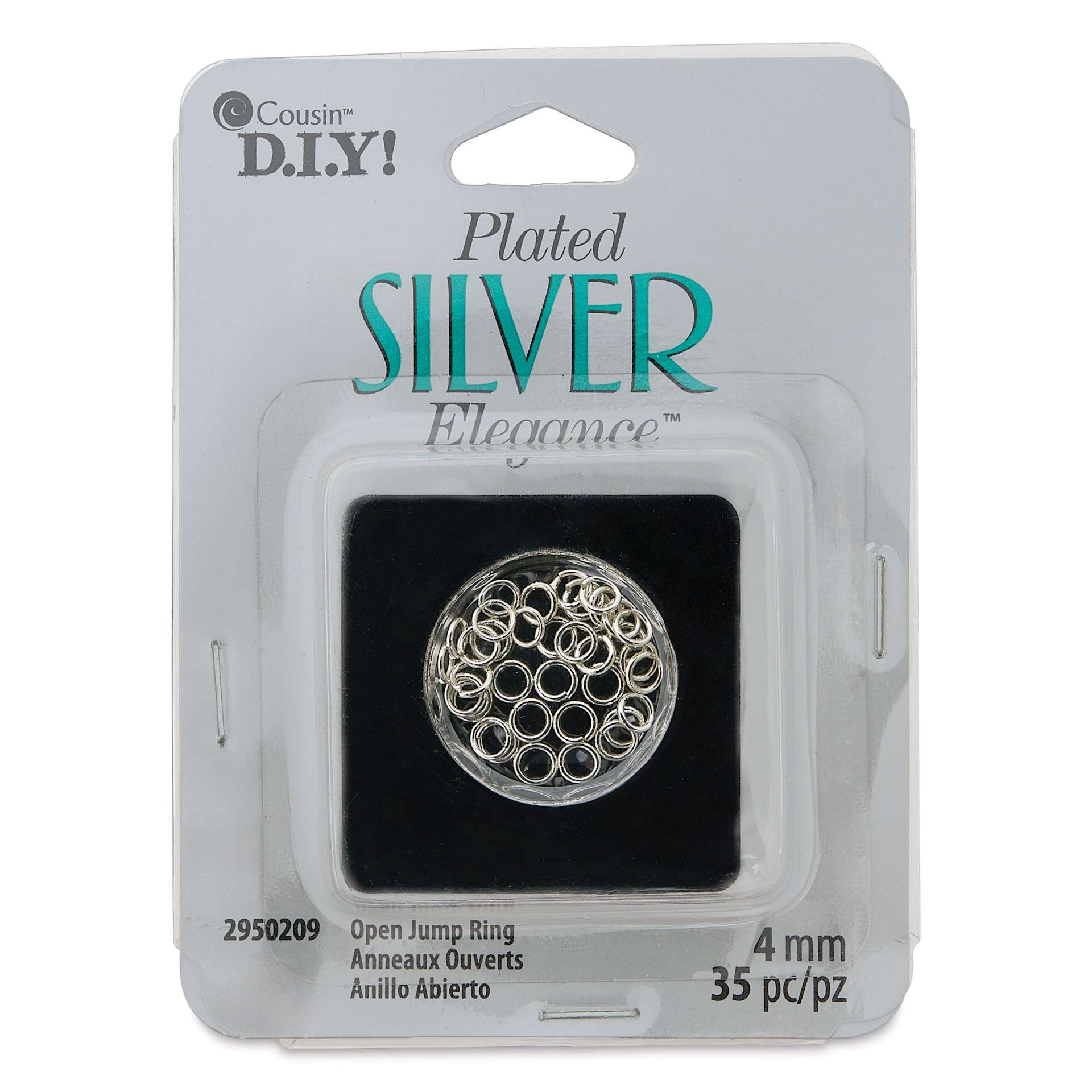 Cousin Plated Silver Elegance Open Jump Rings - Pkg of 35, 4 mm front of packaging