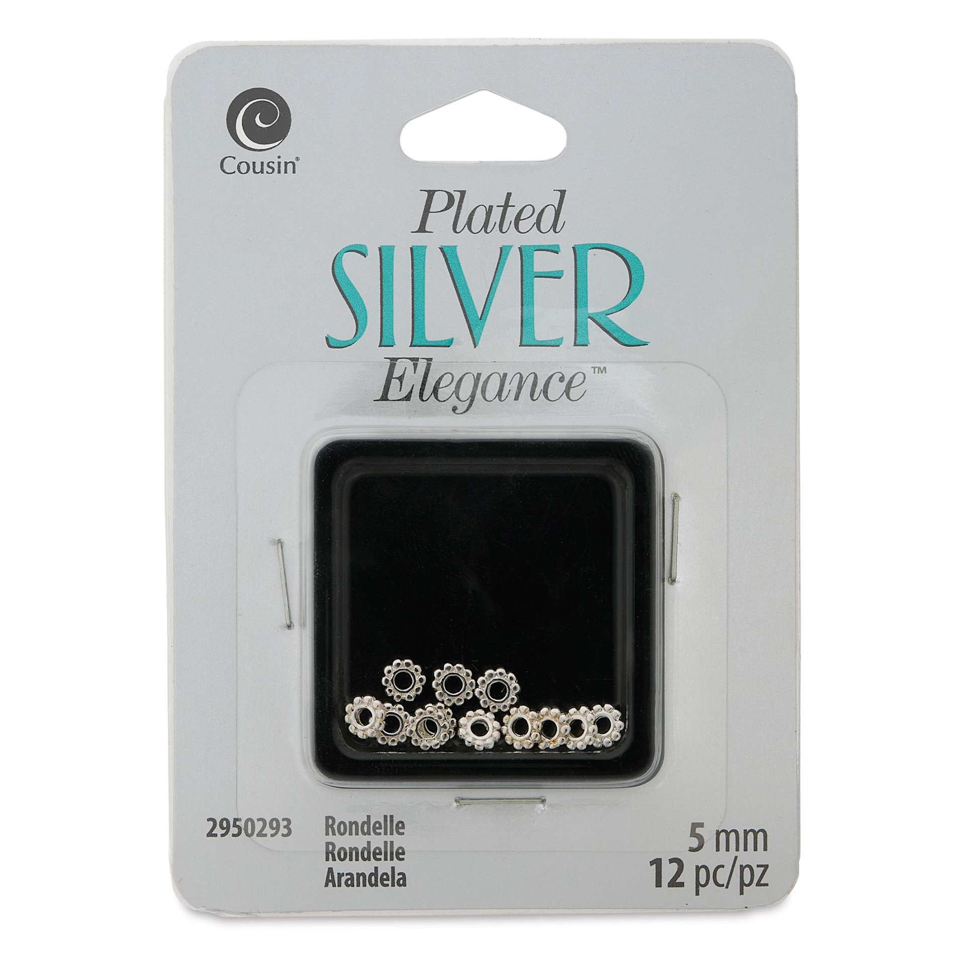 Cousin Plated Silver Elegance Rondelle Beads - Pkg of 12, 5 mm front of packaging