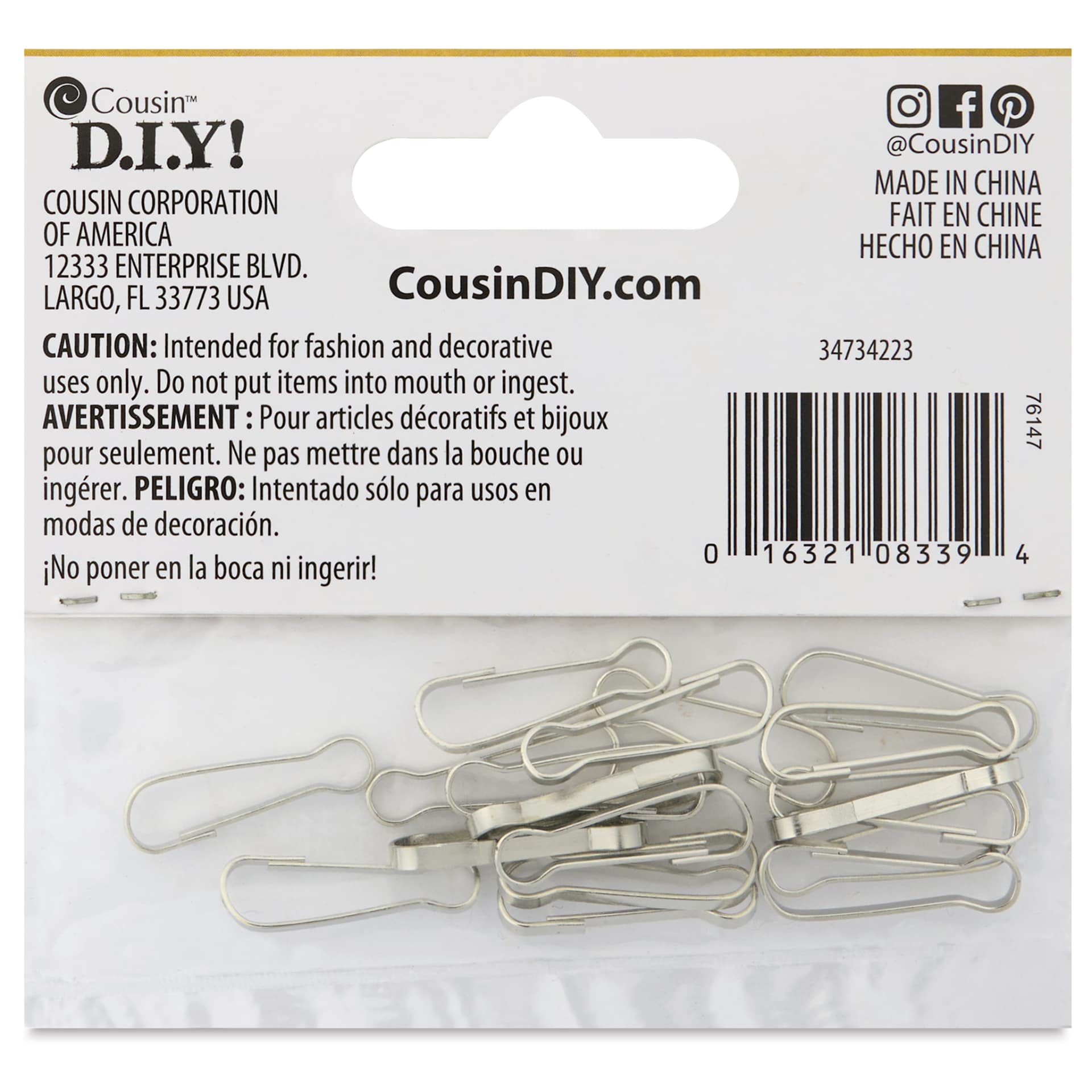 Cousin DIY Lanyard Hooks - Pkg of 18, Silver - back of packaging