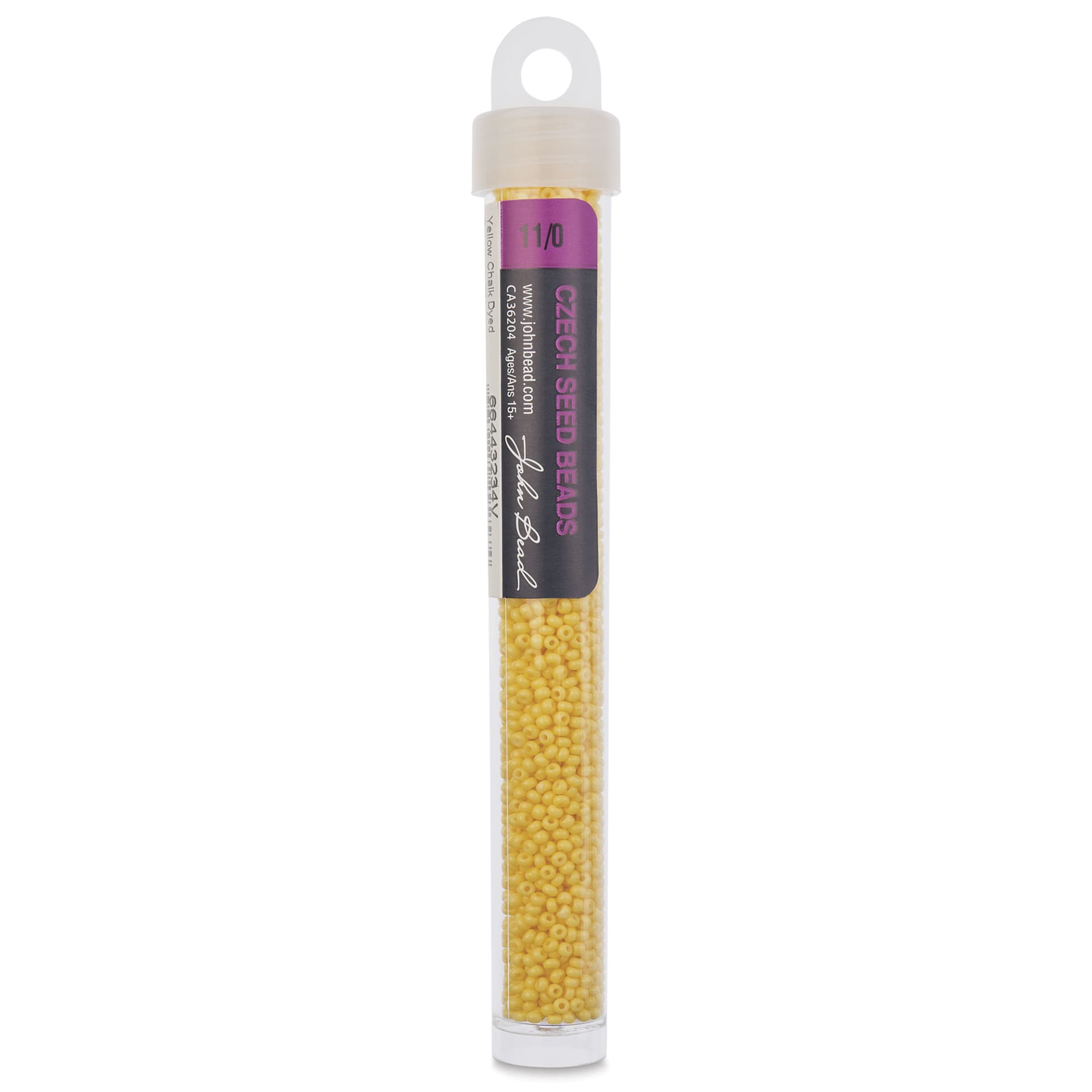 John Bead Solgel Chalk Dyed Czech Seed Beads - 11/0, Yellow, 23 g vial