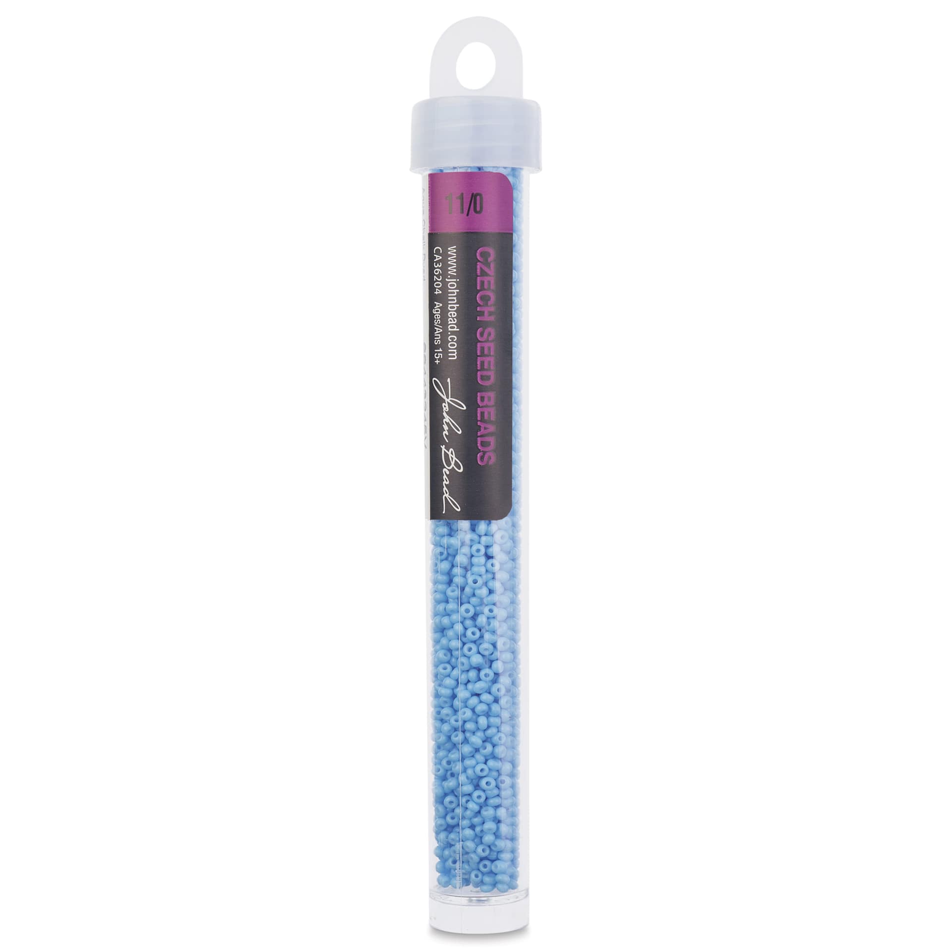 John Bead Solgel Chalk Dyed Czech Seed Beads - 11/0, Aqua, 23 g vial