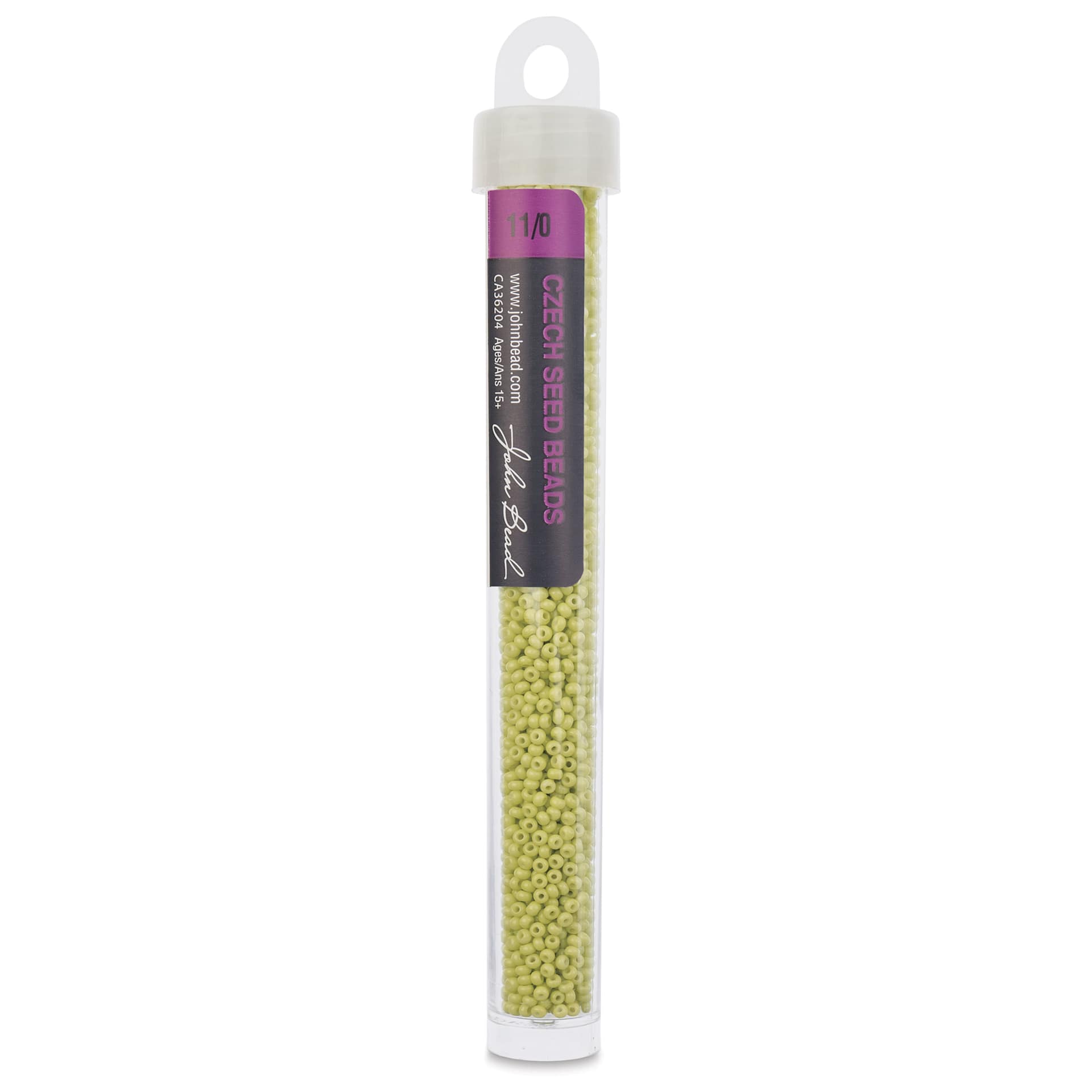 John Bead Solgel Chalk Dyed Czech Seed Beads - 11/0, Light Green, 23 g vial
