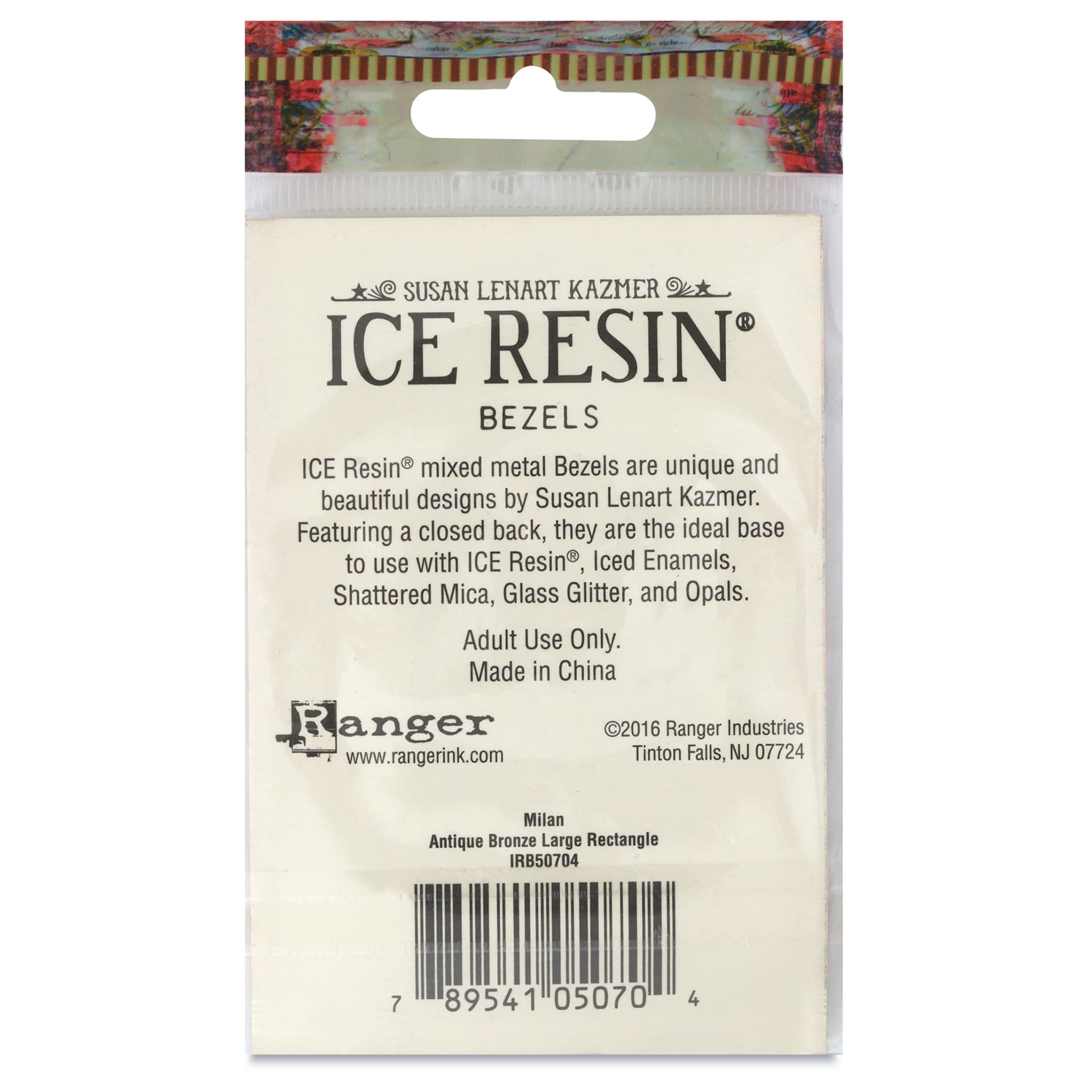 Ranger Ice Milan Bezel - Rectangle, Antique Bronze, 5.2 cm x 3.4 cm - back of packaging