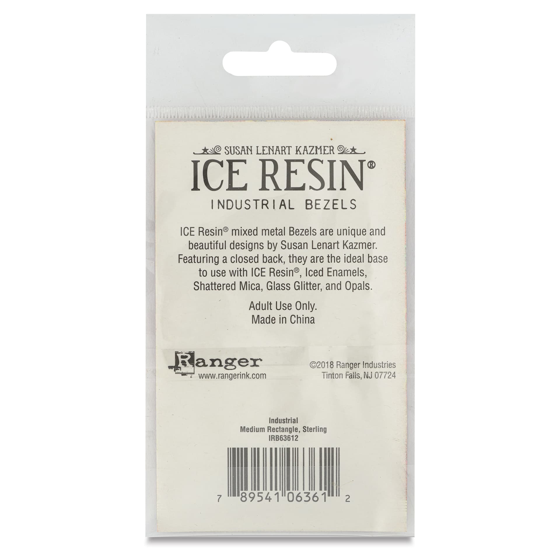 Ranger Ice Industrial Bezel - Rectangle, Sterling Silver, 4.7 cm x 1.2 cm - back of packaging