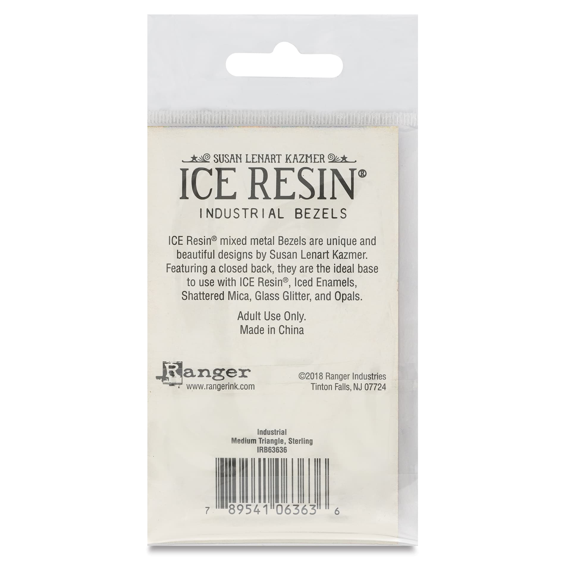 Ranger Ice Industrial Bezel - Triangle, Sterling Silver, 5.0 cm x 1.8 cm - back of packaging
