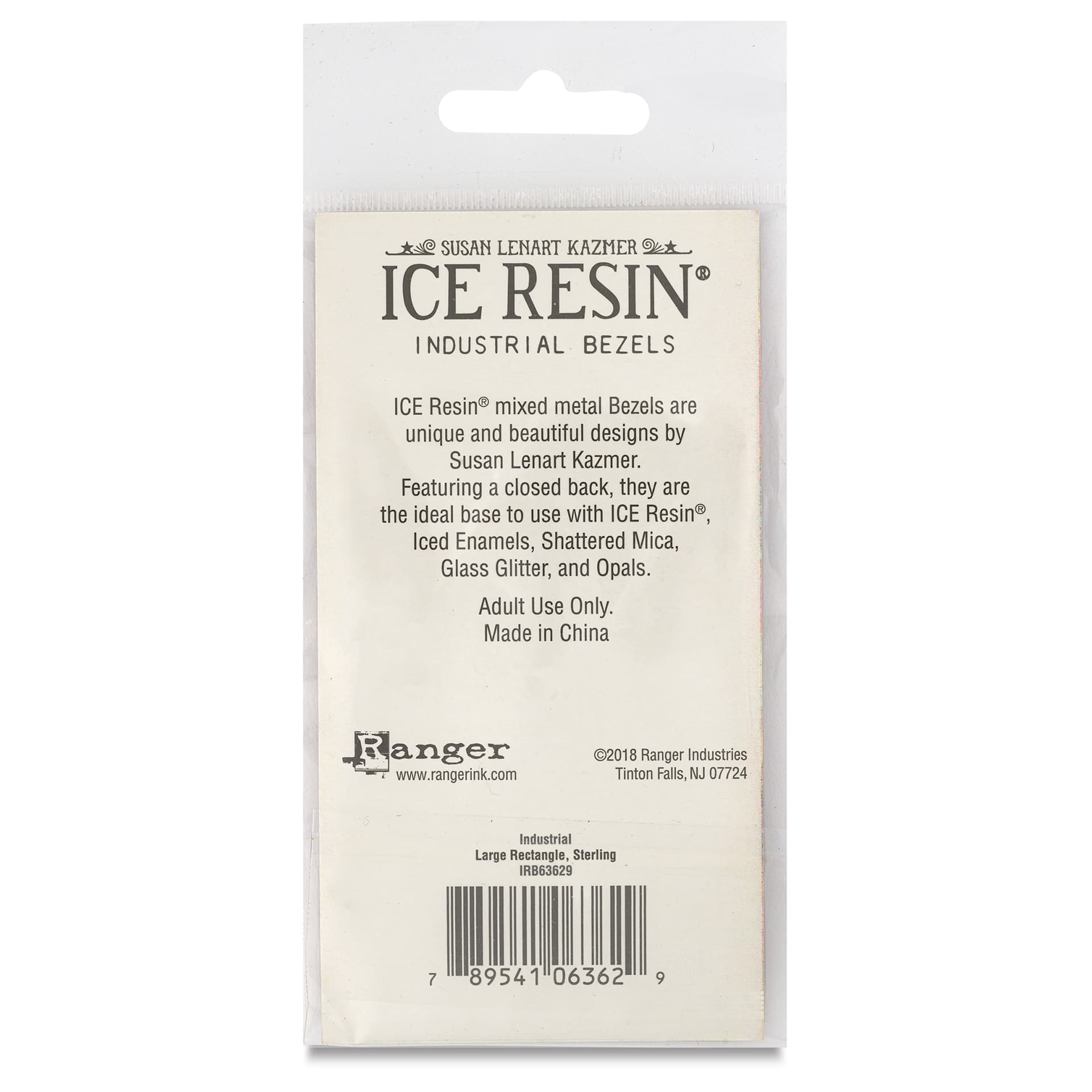 Ranger Ice Industrial Bezel - Rectangle, Sterling Silver, 7.3 cm x 1.5 cm - back of packaging