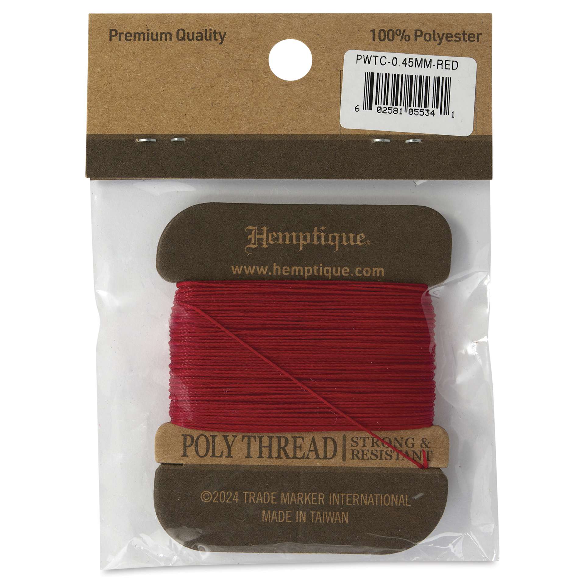 Hemptique Waxed Bonded & Round Thread - Red, 0.45 mm, 32 yds - back of packaging
