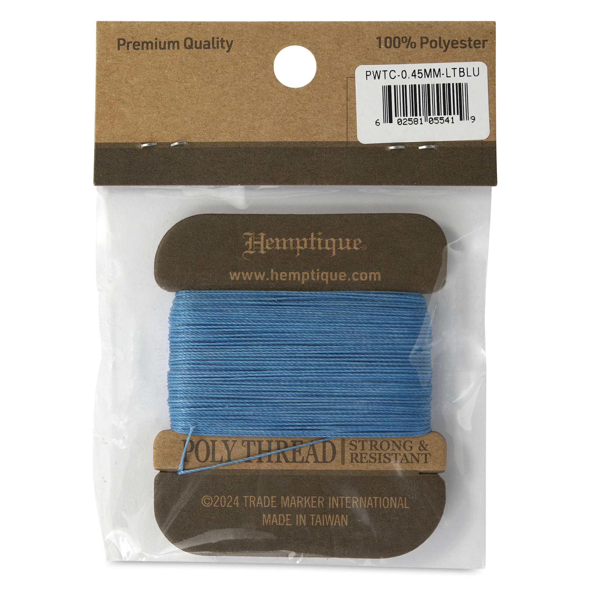 Hemptique Waxed Bonded & Round Thread - Light Blue, 0.45 mm, 32 yds - back of packaging