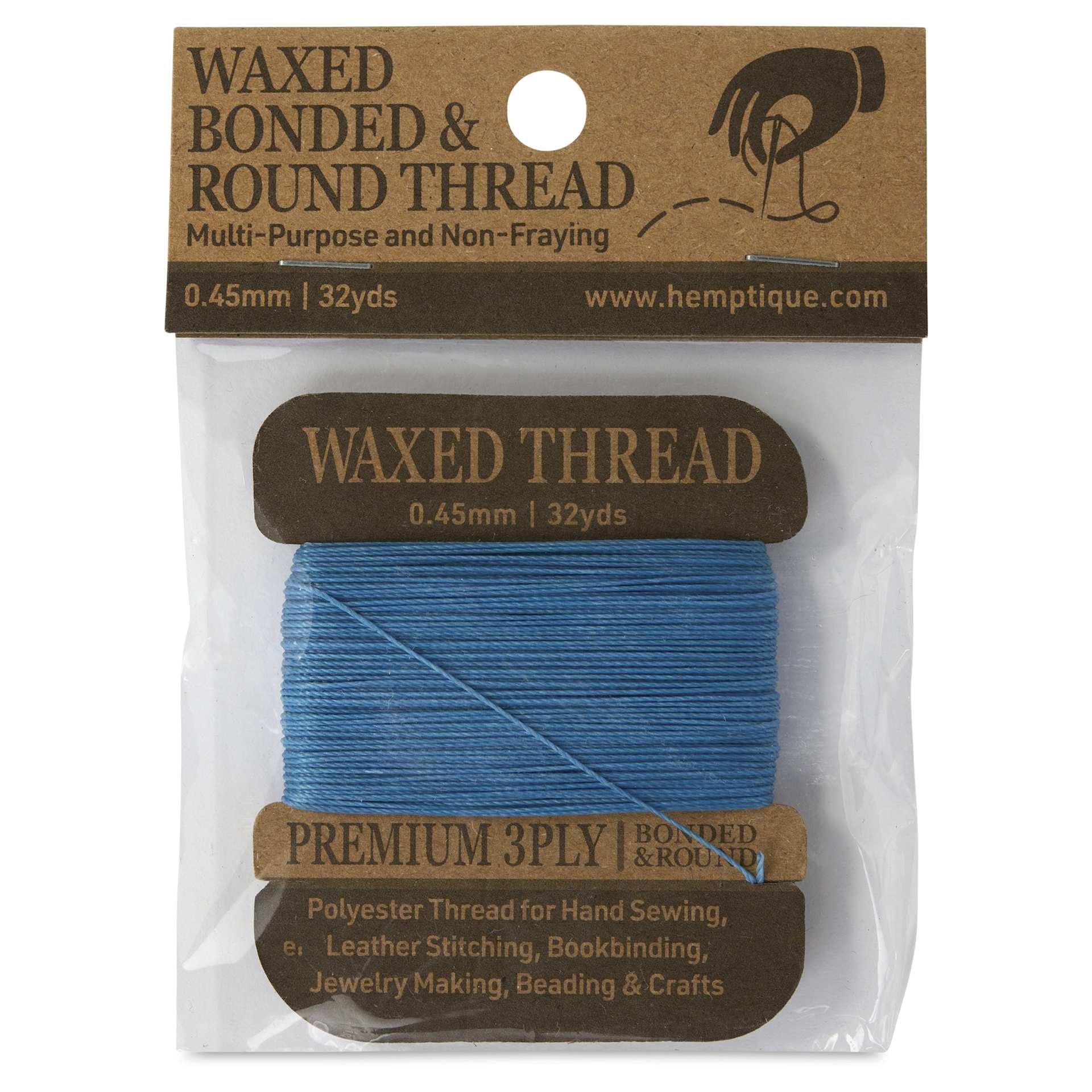 Hemptique Waxed Bonded & Round Thread - Light Blue, 0.45 mm, 32 yds - front of packaging