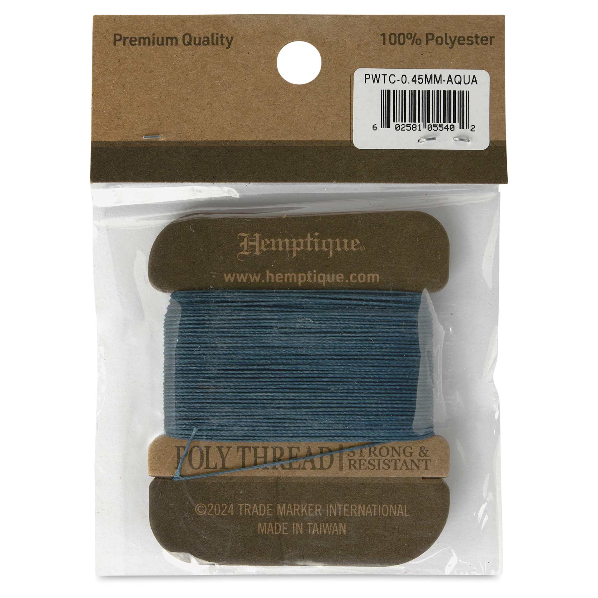 Hemptique Waxed Bonded & Round Thread - Aqua, 0.45 mm, 32 yds - back of packaging