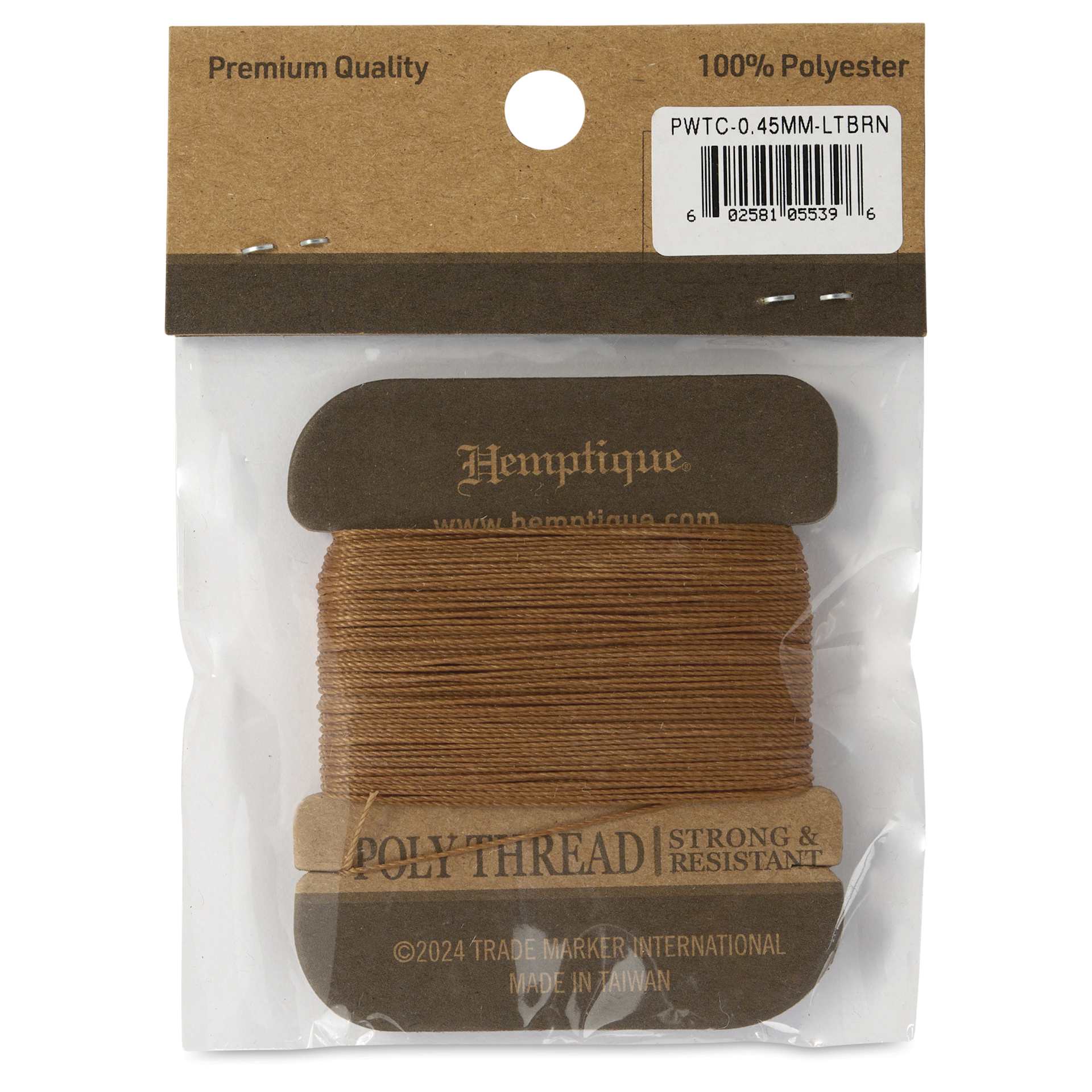 Hemptique Waxed Bonded & Round Thread - Light Brown, 0.45 mm, 32 yds - back of packaging