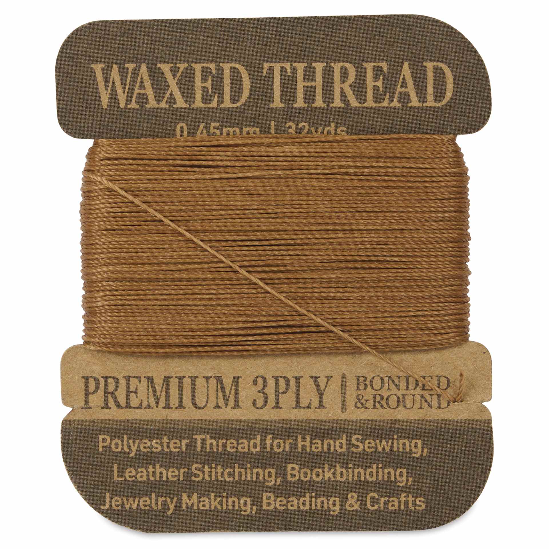 Hemptique Waxed Bonded & Round Thread - Light Brown, 0.45 mm, 32 yds